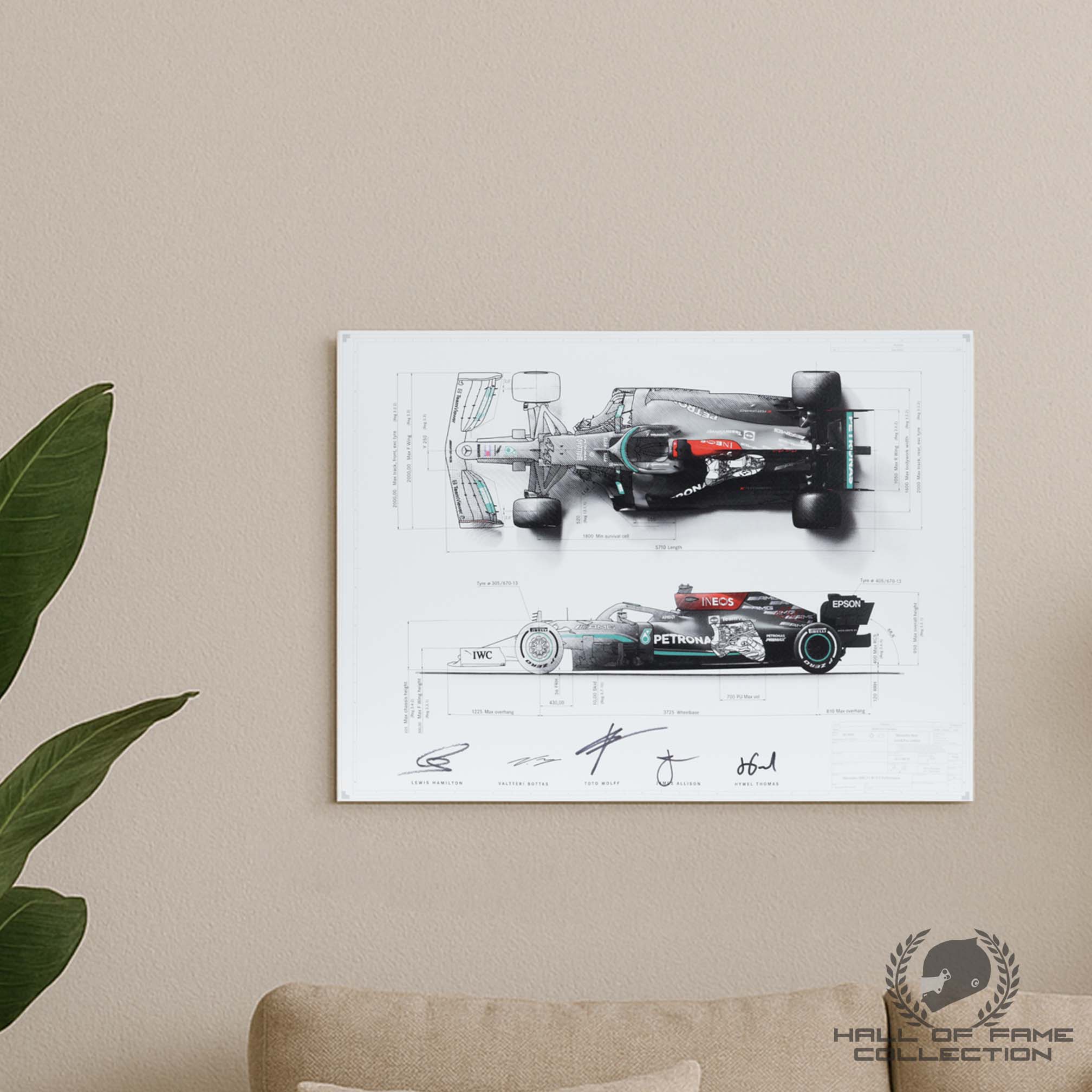 2021 Lewis Hamilton Valtteri Bottas Toto Wolff James Allison Hywel Thomas Signed Mercedes W12 F1 Print