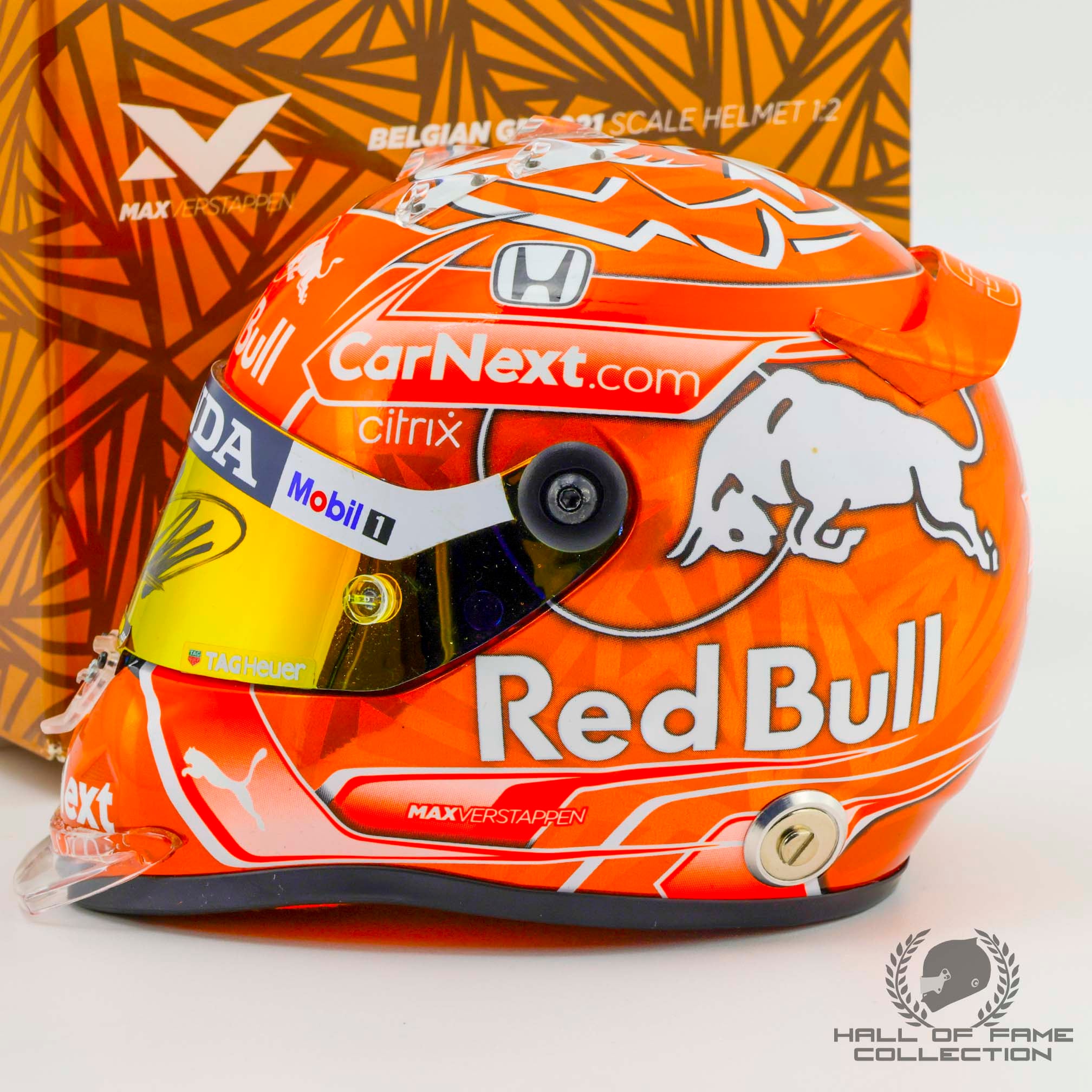 2021 Max Verstappen Signed Belgian GP Red Bull Racing 1:2 F1 Helmet