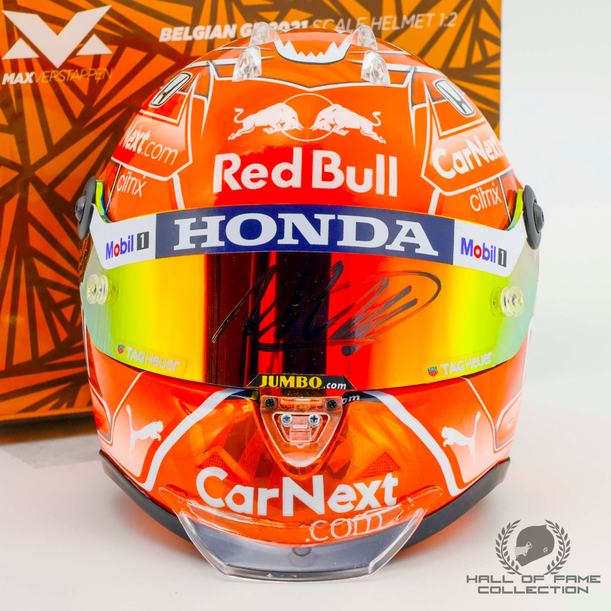 2021 Max Verstappen Signed Belgian GP Red Bull Racing 1:2 F1 Helmet