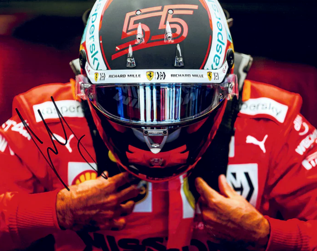 2021 Carlos Sainz Signed Race Used Scuderia Ferrari F1 Balaclava