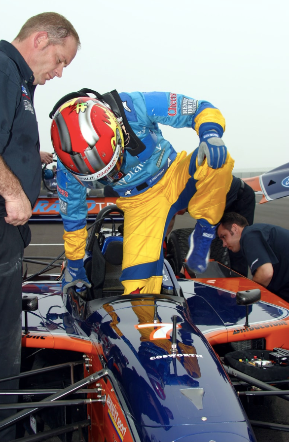 2003 Tiago Monteiro Signed Race Used Fittipaldi-Dingman Racing CART World Series Visor