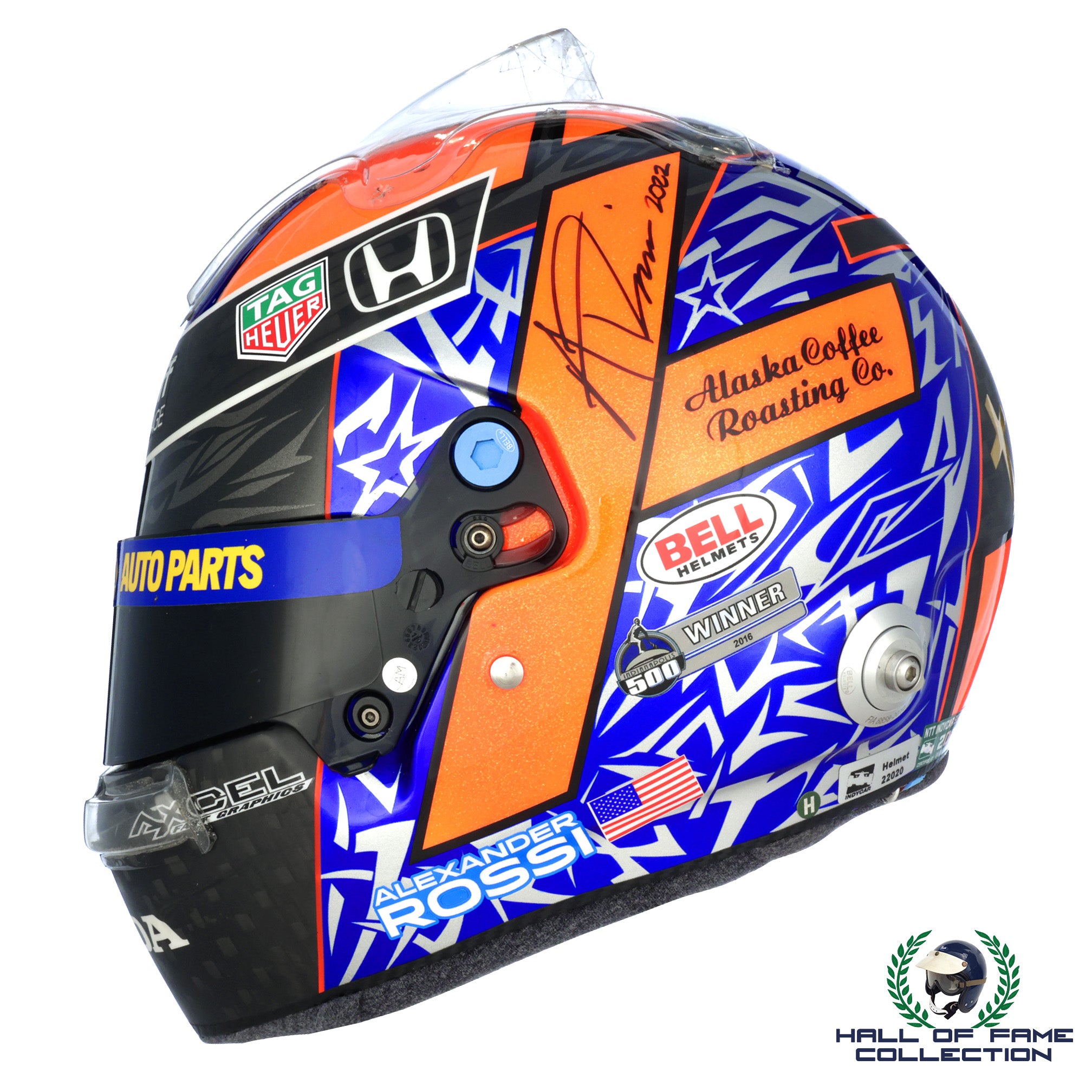 2022 Alexander Rossi Signed Double Podium + Pole Used Andretti Autosport IndyCar Helmet