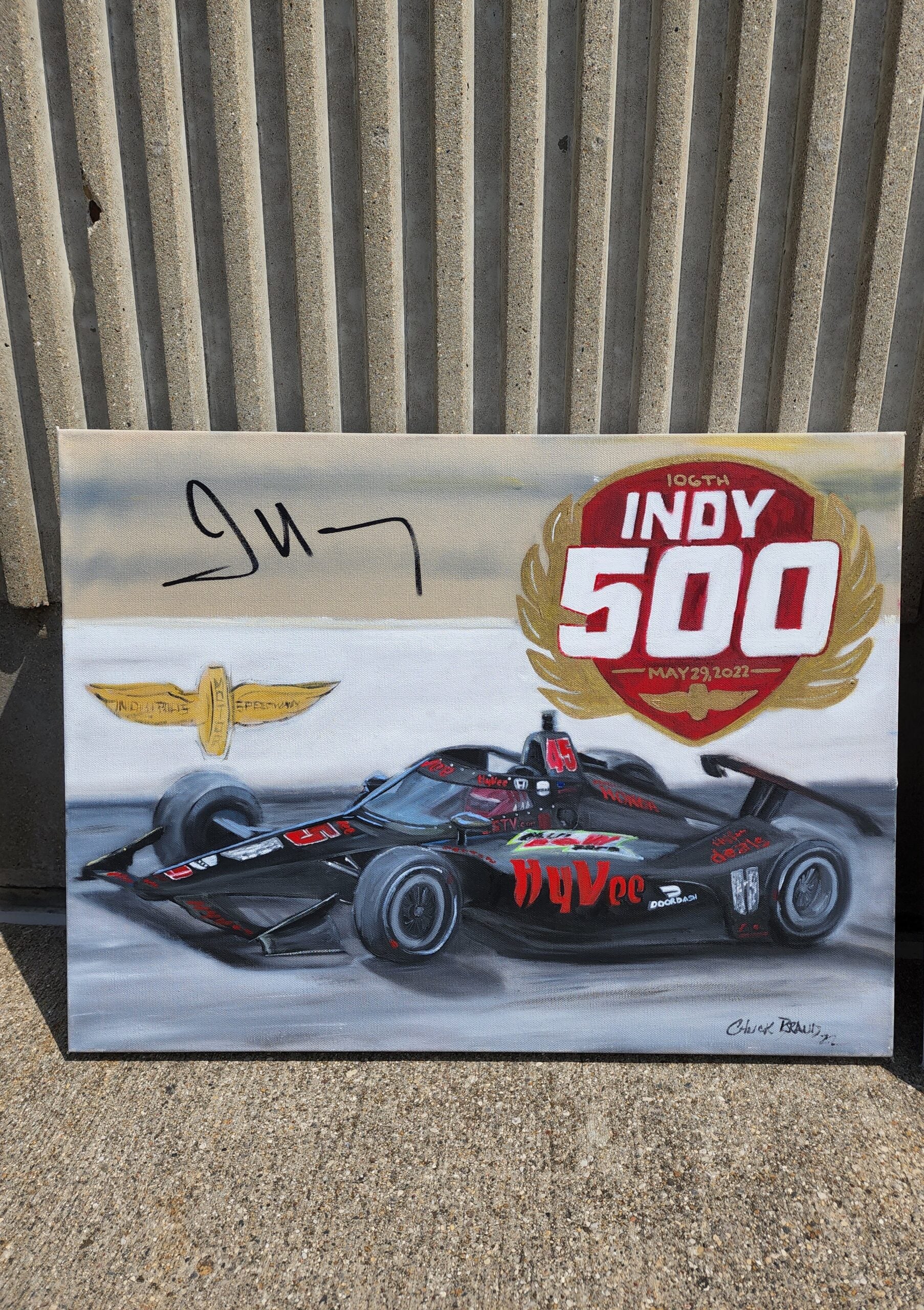 2022 Jack Harvey Signed 106th Indianapolis 500 18 X 24 Original Artwork By Chuck Braud