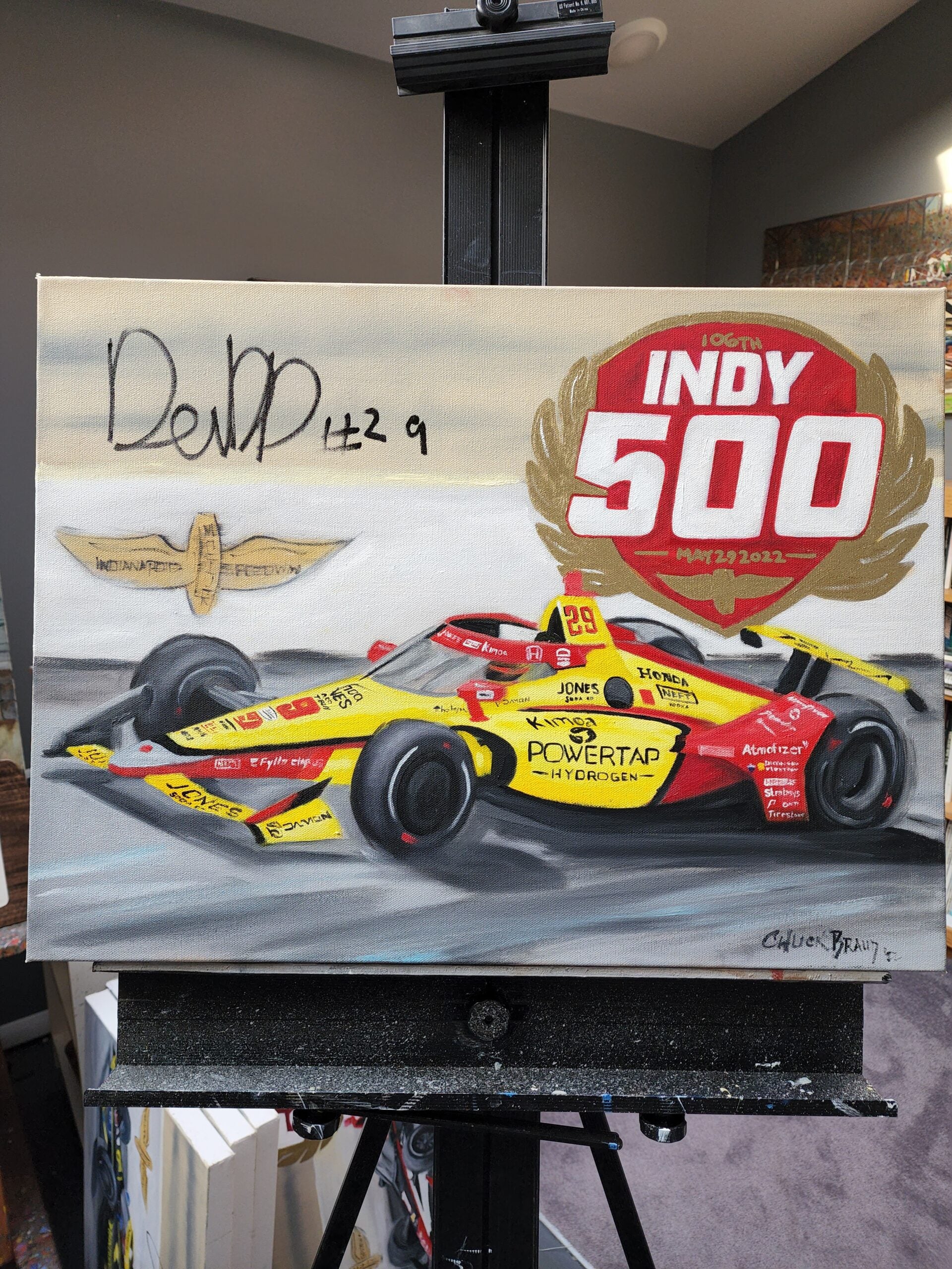 2022 Devlin DeFrancesco Signed 106th Indianapolis 500 18 X 24 Original Artwork By Chuck Braud