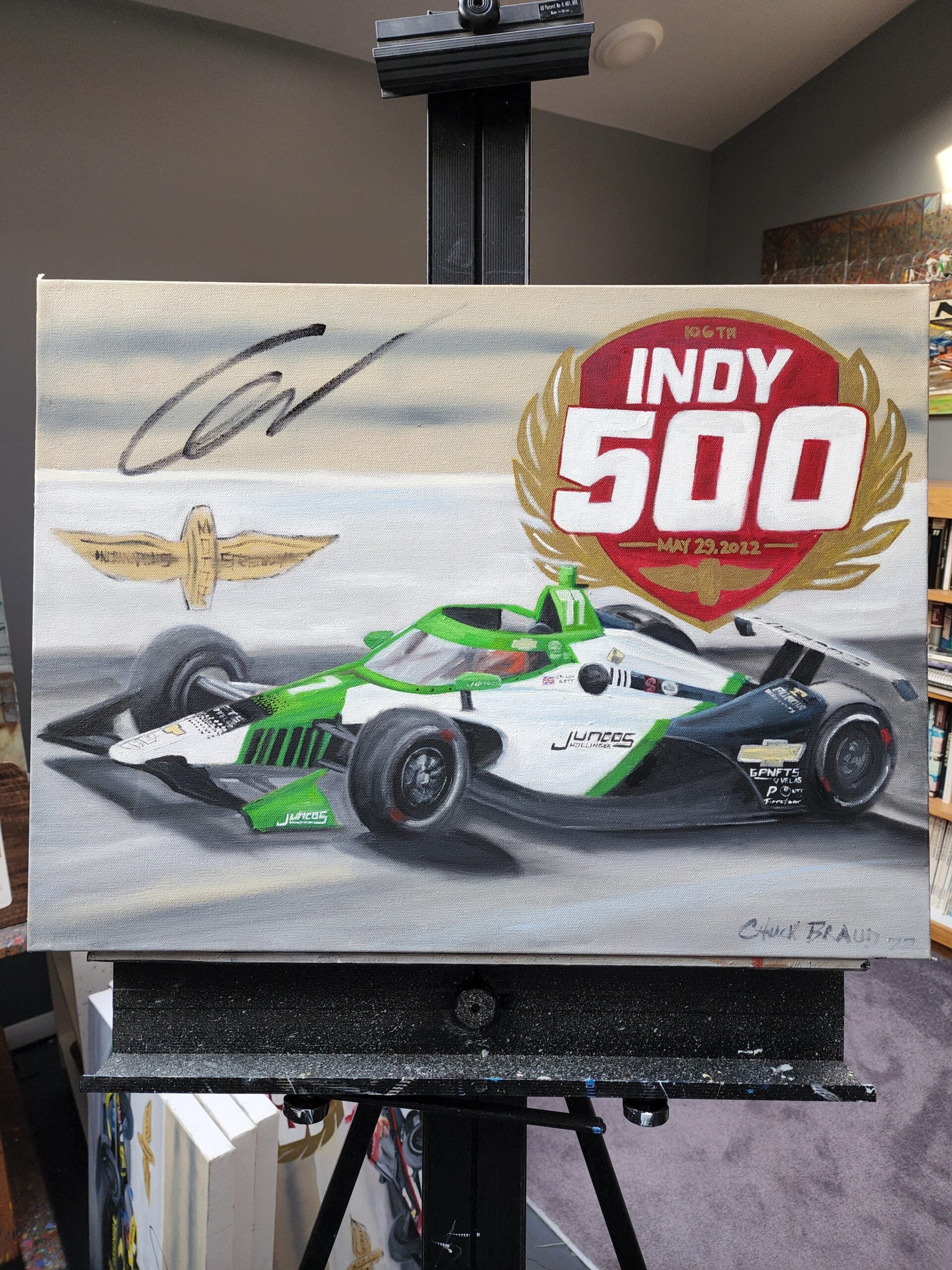 2022 Callum Ilott Signed 106th Indianapolis 500 18 X 24 Original Artwork By Chuck Braud