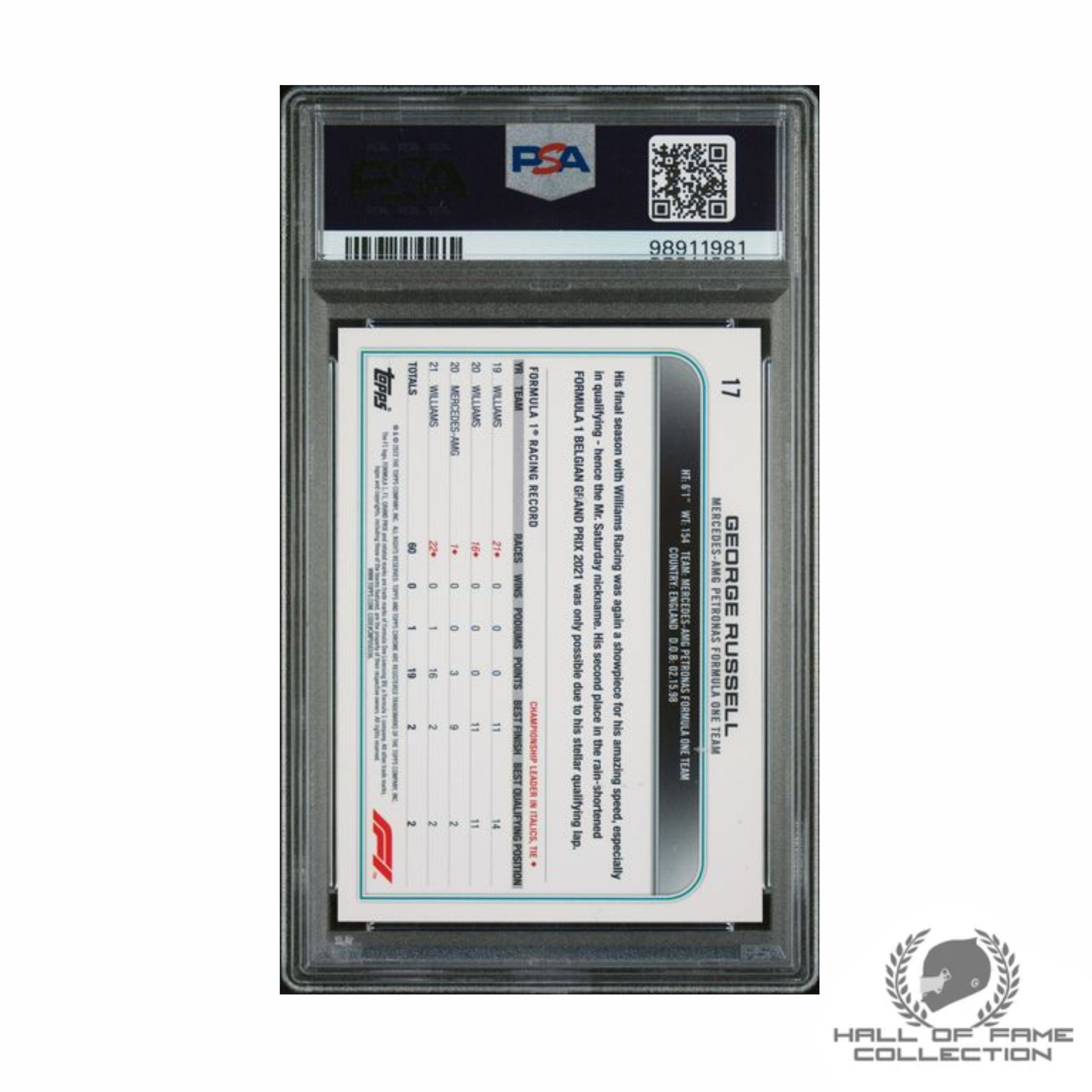 2022 Topps Chrome F1 George Russell On-Card Auto