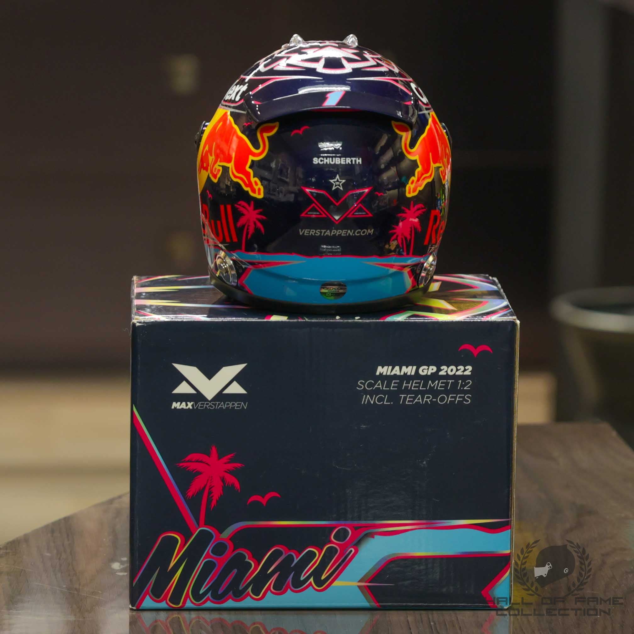 2022 Max Verstappen Signed Miami Grand Prix Red Bull Racing 1:2 Scale F1 Helmet