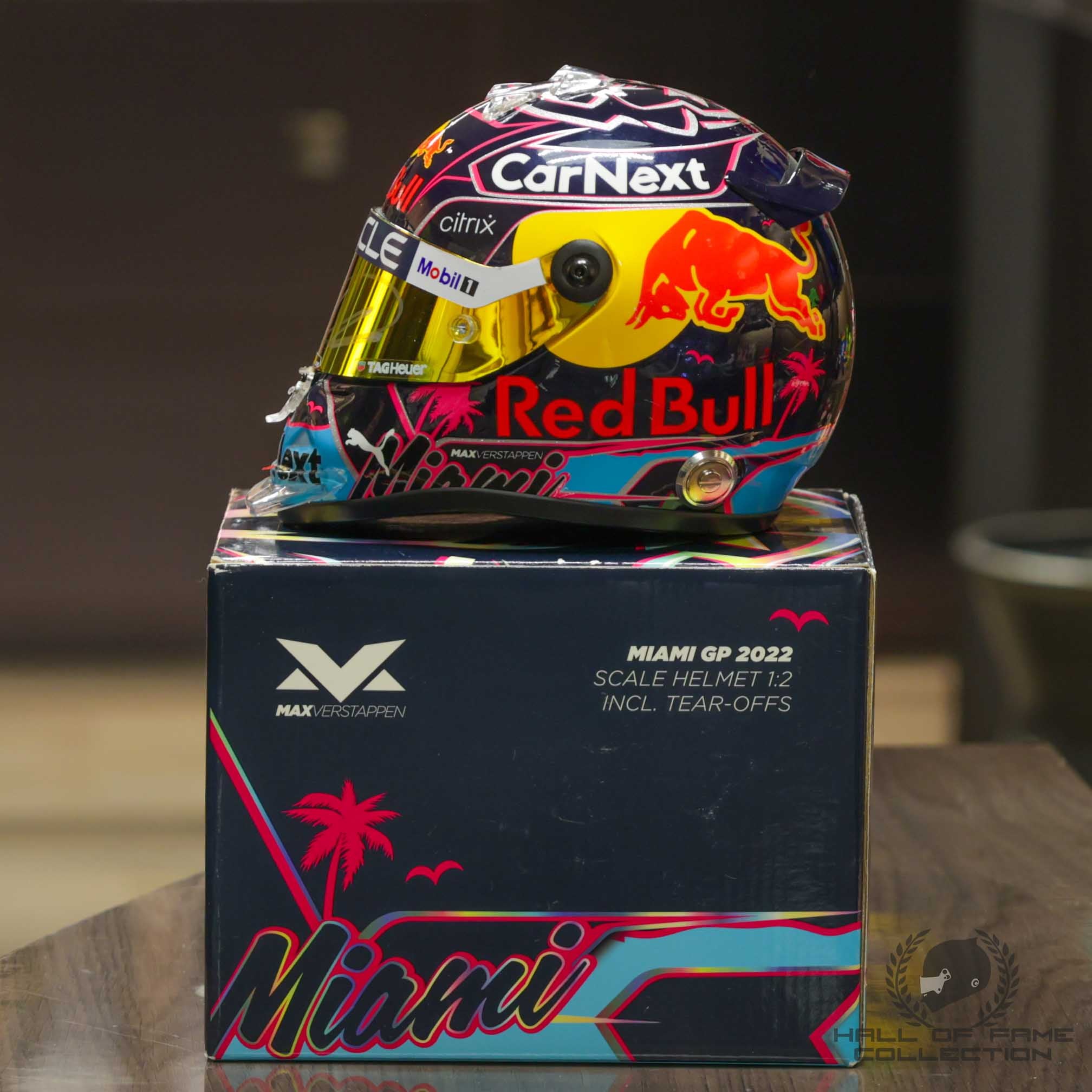 2022 Max Verstappen Signed Miami Grand Prix Red Bull Racing 1:2 Scale F1 Helmet