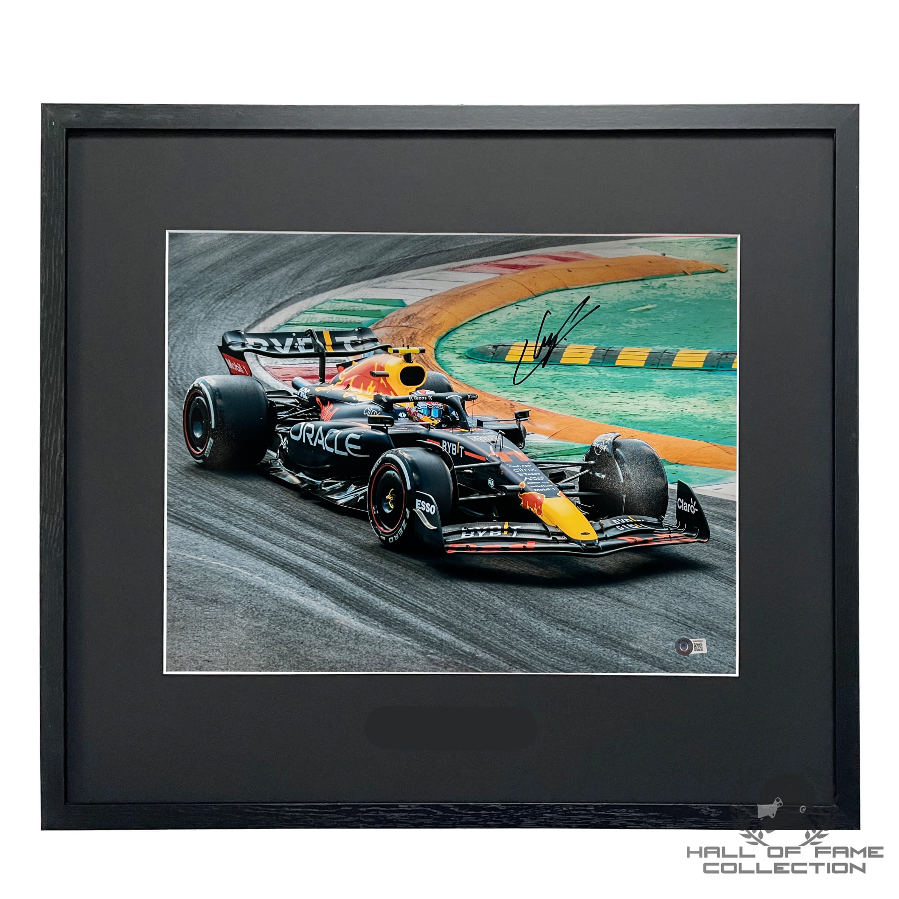 2022 Sergio Pérez Signed Red Bull Racing Monza GP Framed F1 Photo