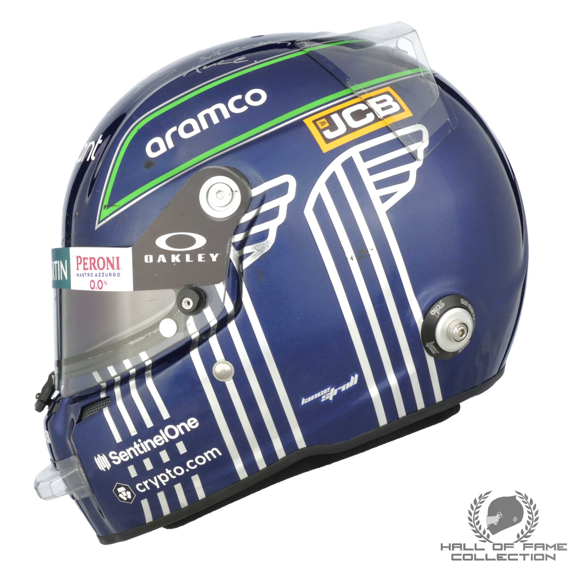 2023 Lance Stroll Signed British GP Race Used Aston Martin F1 Helmet