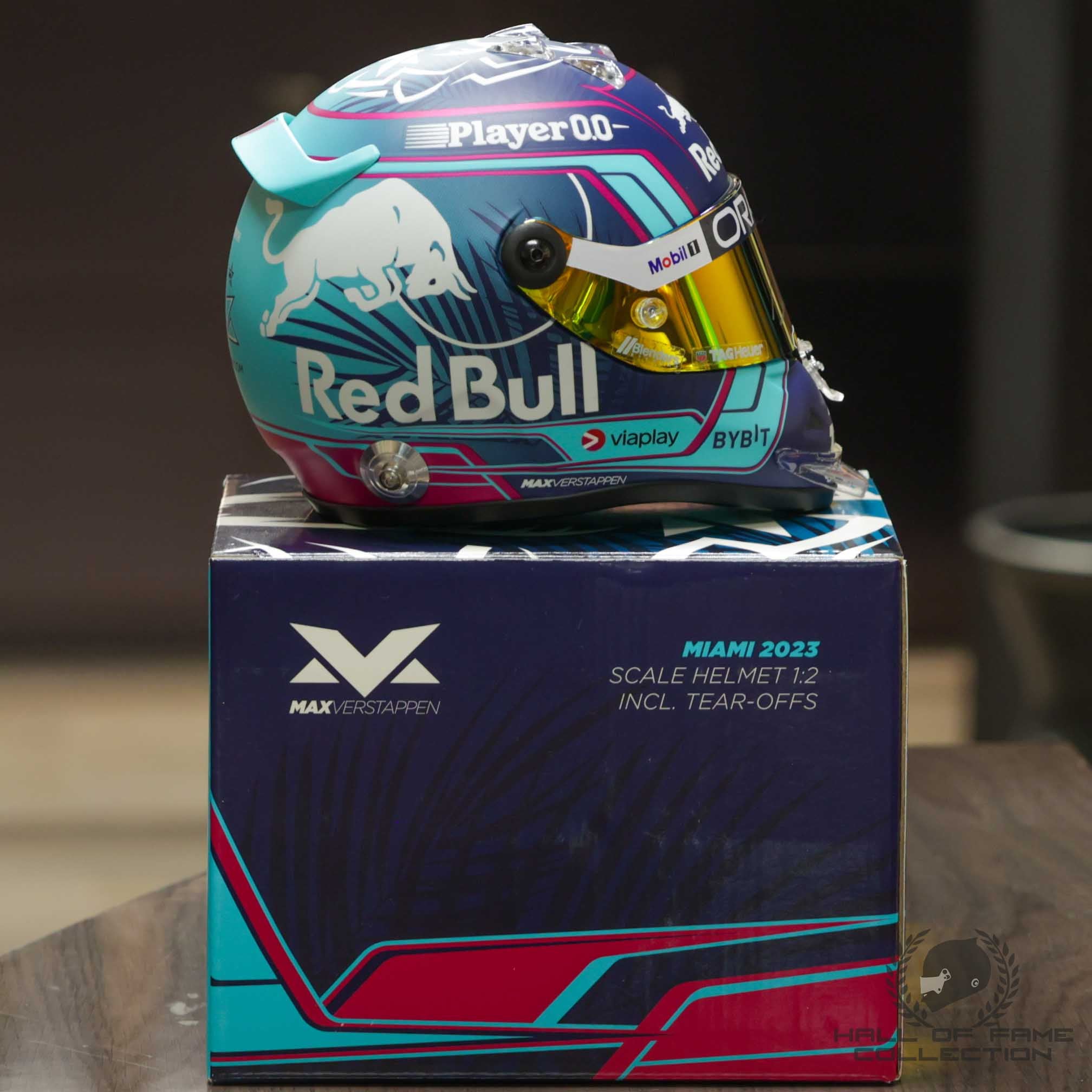 2023 Max Verstappen Signed Miami Grand Prix Red Bull Racing 1:2 Scale F1 Helmet