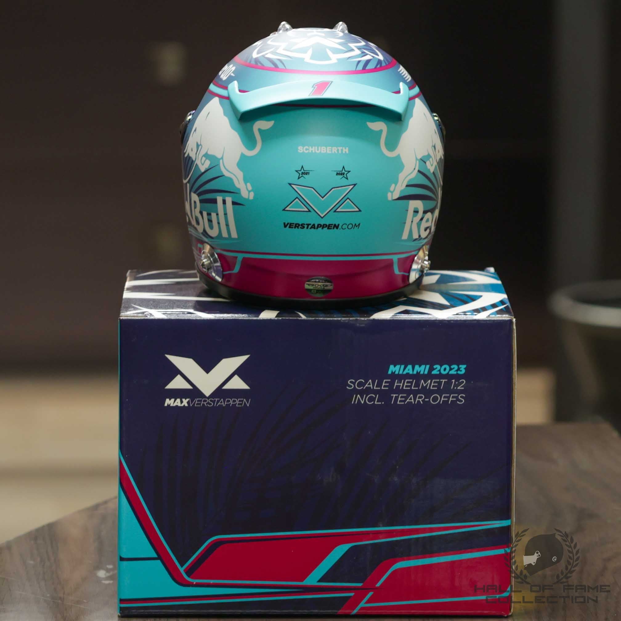 2023 Max Verstappen Signed Miami Grand Prix Red Bull Racing 1:2 Scale F1 Helmet