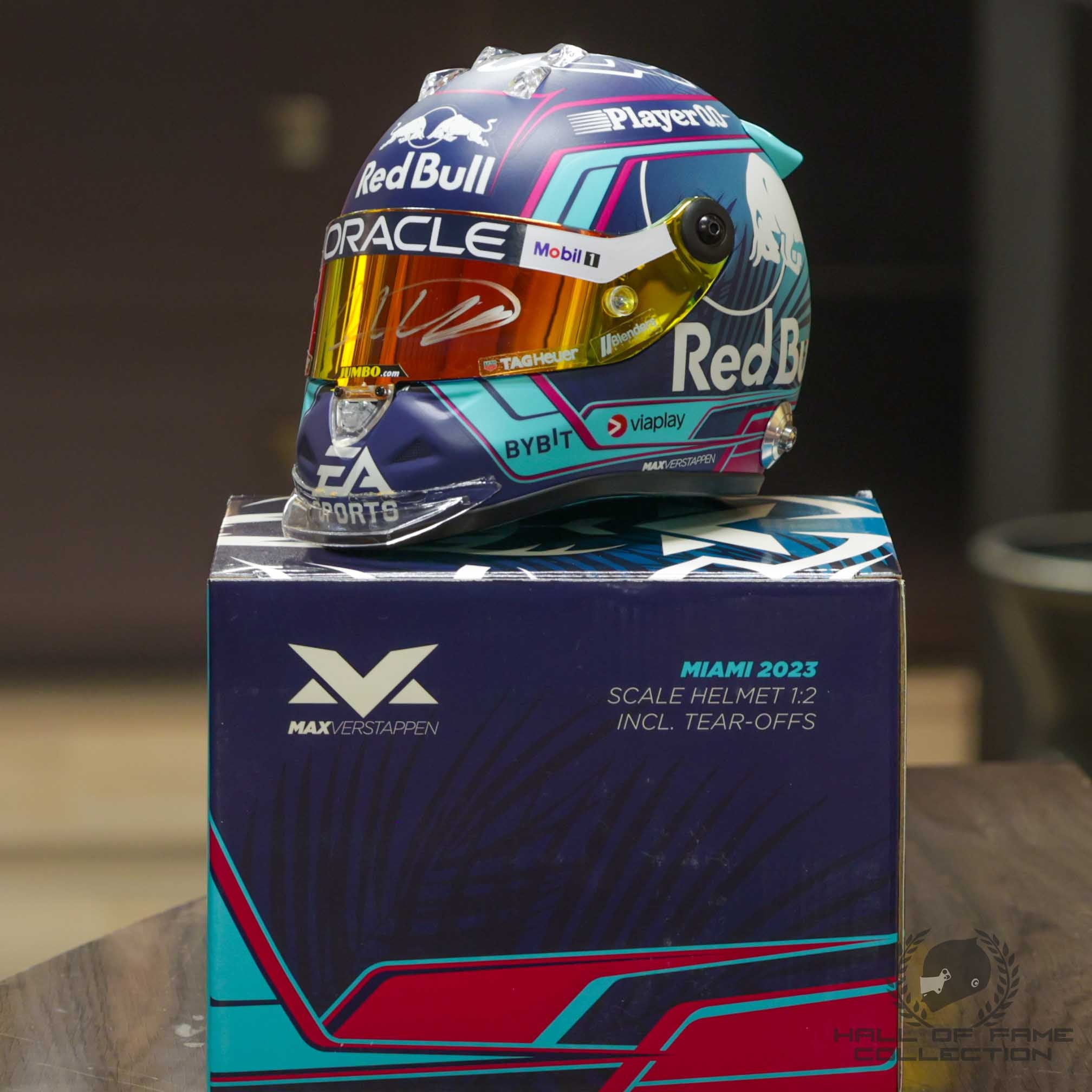 2023 Max Verstappen Signed Miami Grand Prix Red Bull Racing 1:2 Scale F1 Helmet