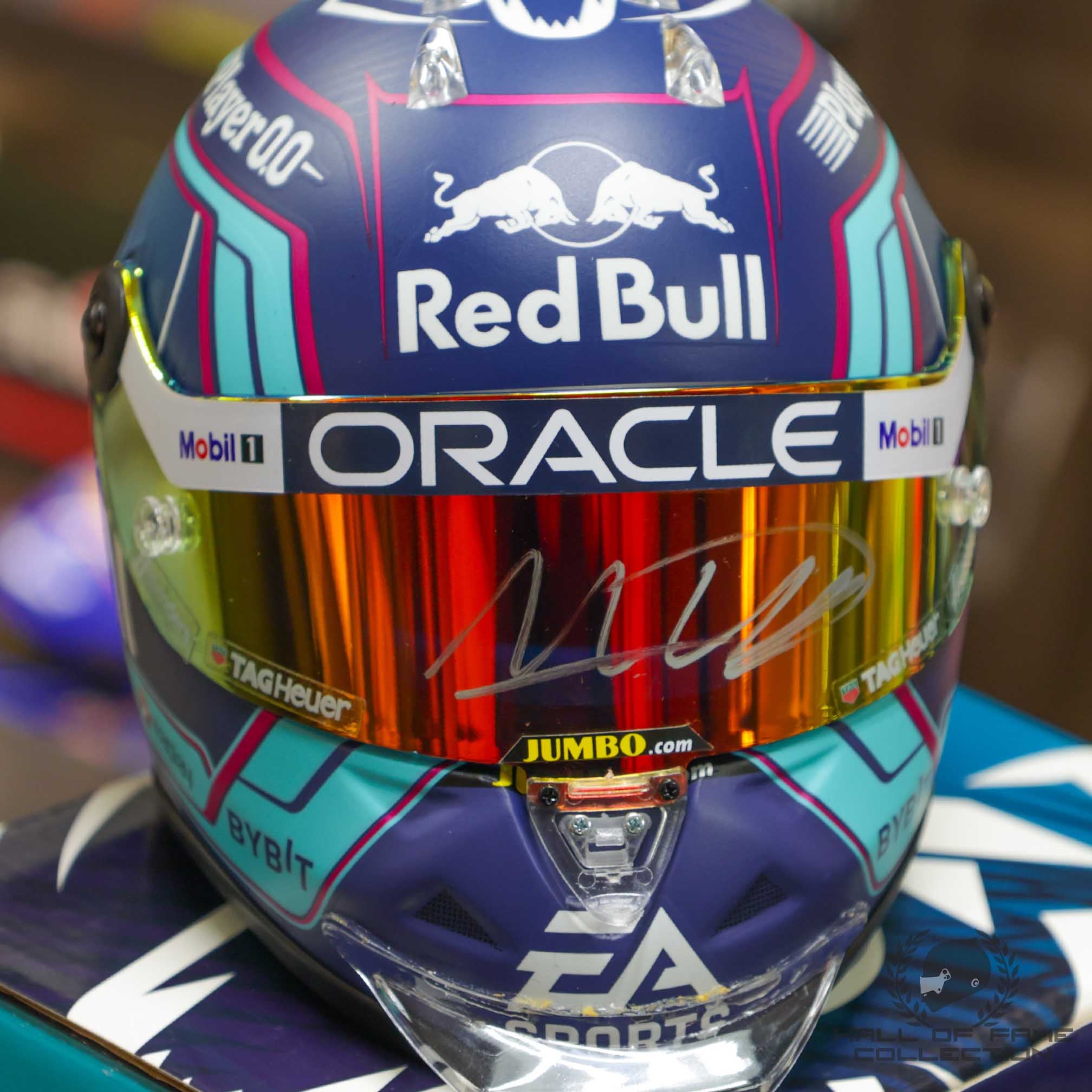 2023 Max Verstappen Signed Miami Grand Prix Red Bull Racing 1:2 Scale F1 Helmet