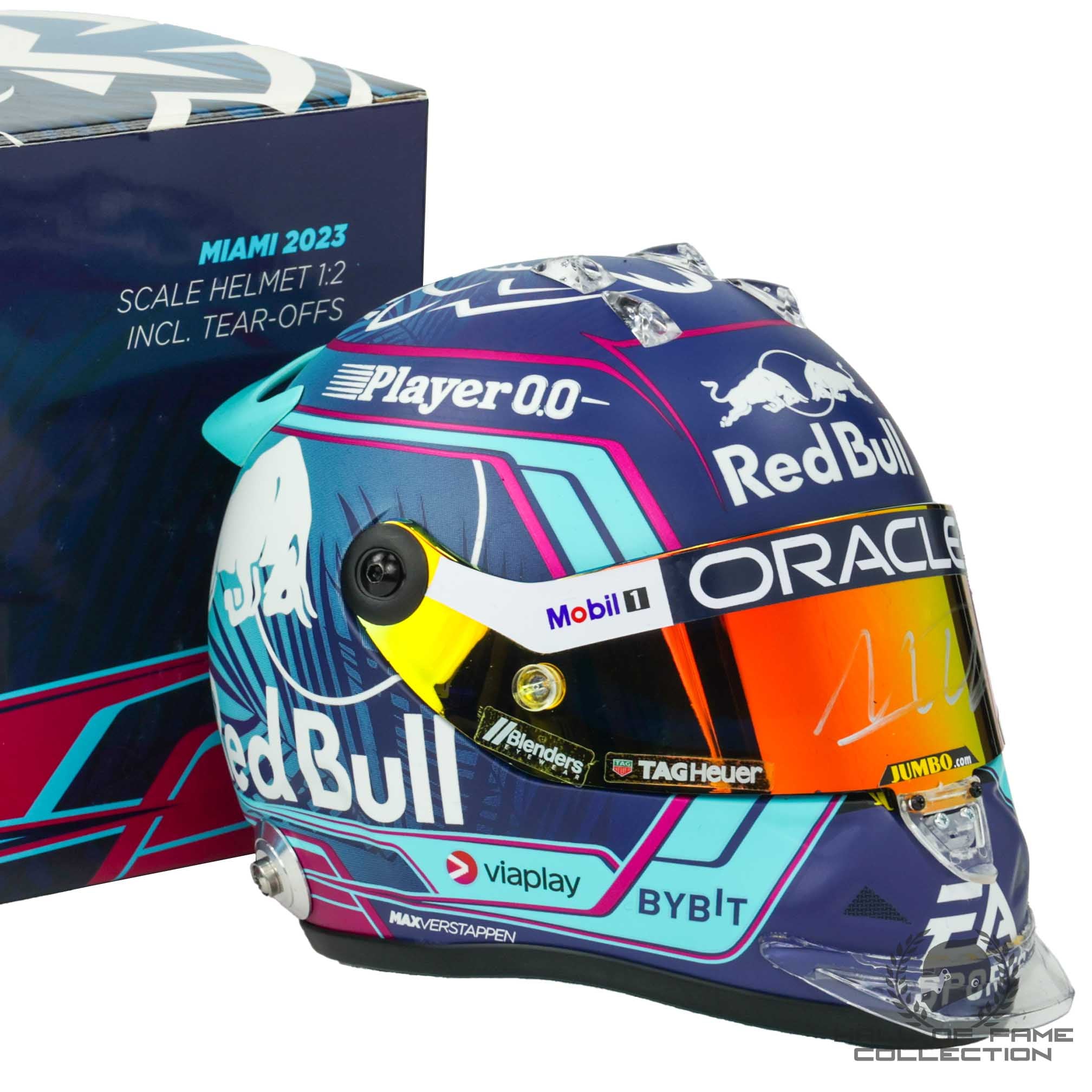 2023 Max Verstappen Signed Miami Grand Prix Red Bull Racing 1:2 Scale F1 Helmet