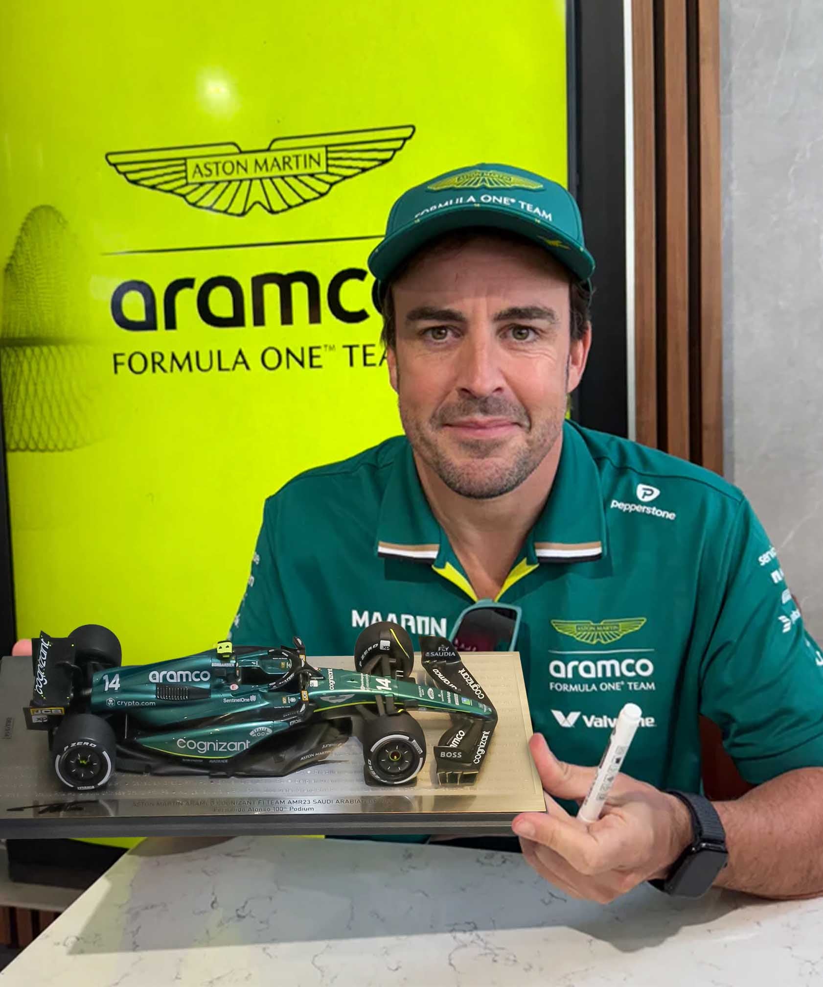 2023 Fernando Alonso Signed Saudi Arabian GP 100th Career Podium Aston Martin 1:18 F1 Model Car