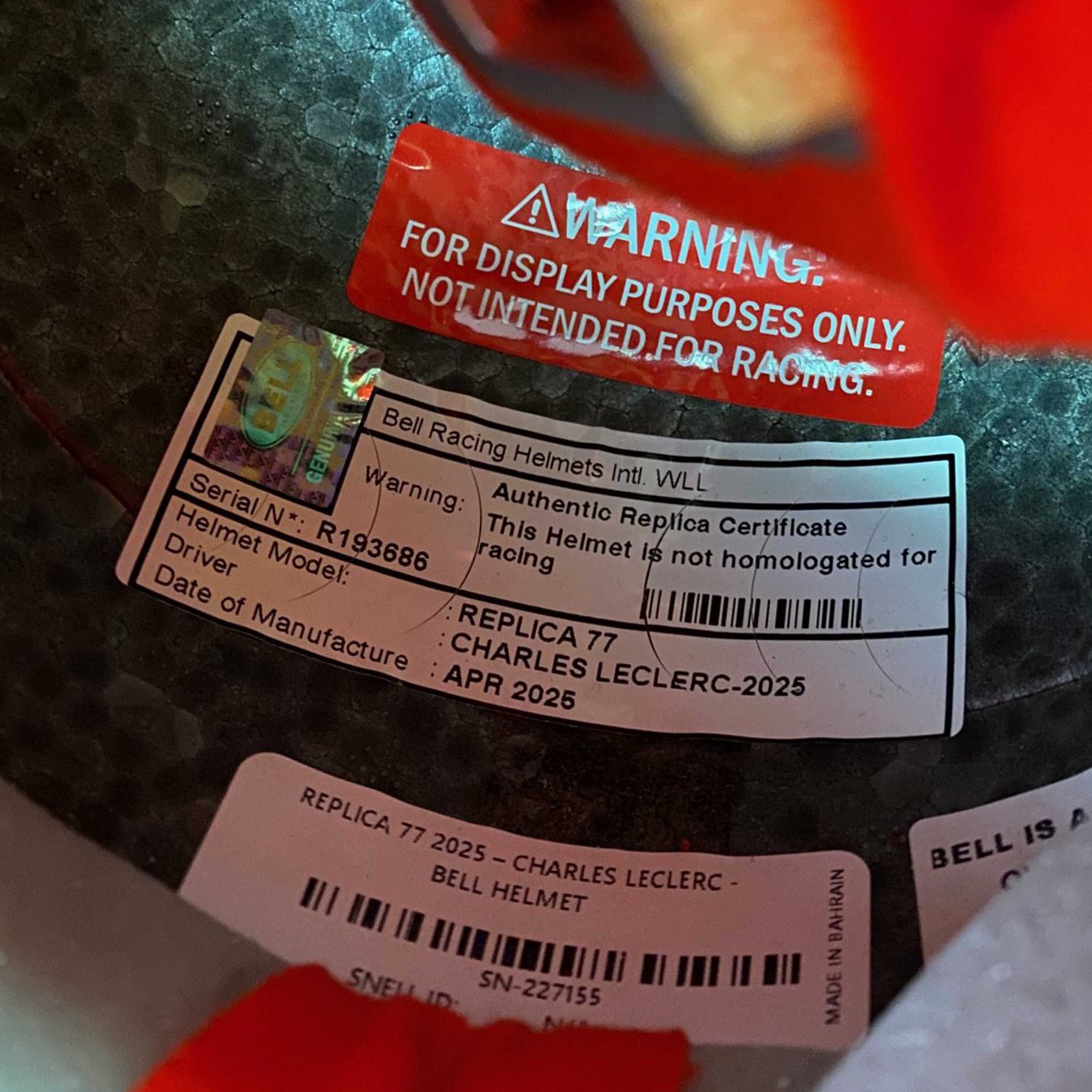 2025 Charles Leclerc Signed Official Bell Ltd Edition of 16 Replica Ferrari F1 Helmet