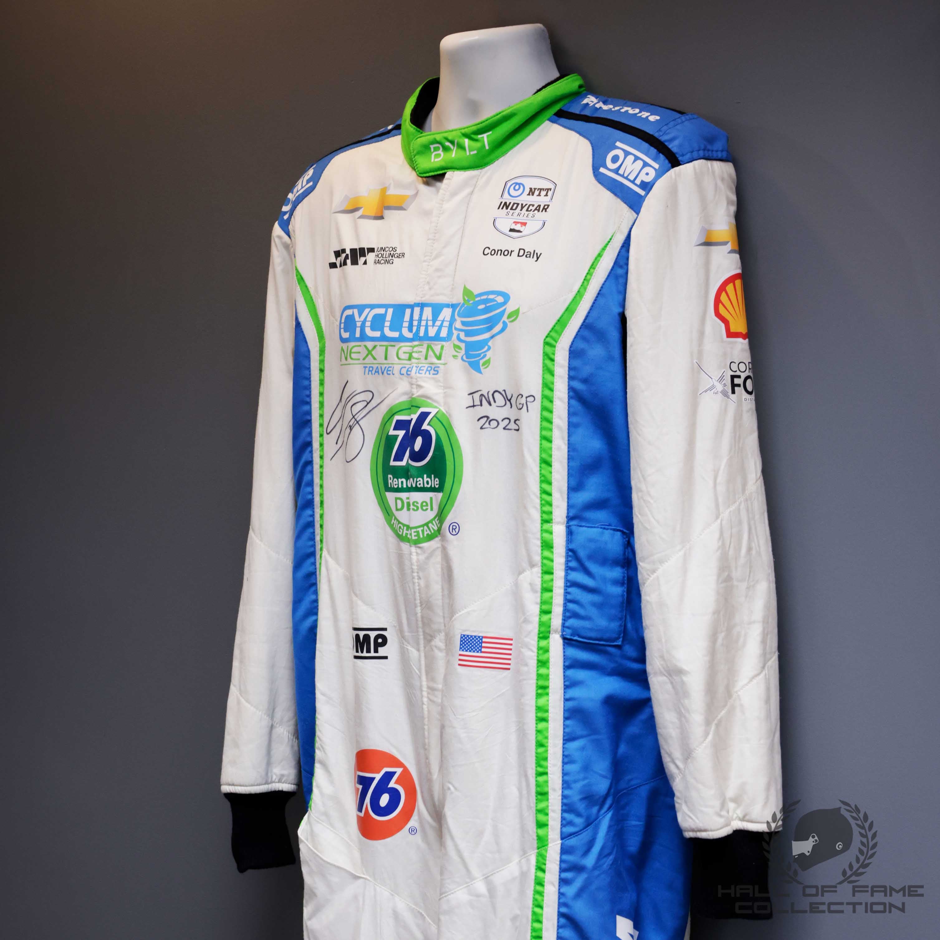 2025 Conor Daly Signed Indy GP Juncos Hollinger Racing Indycar Suit