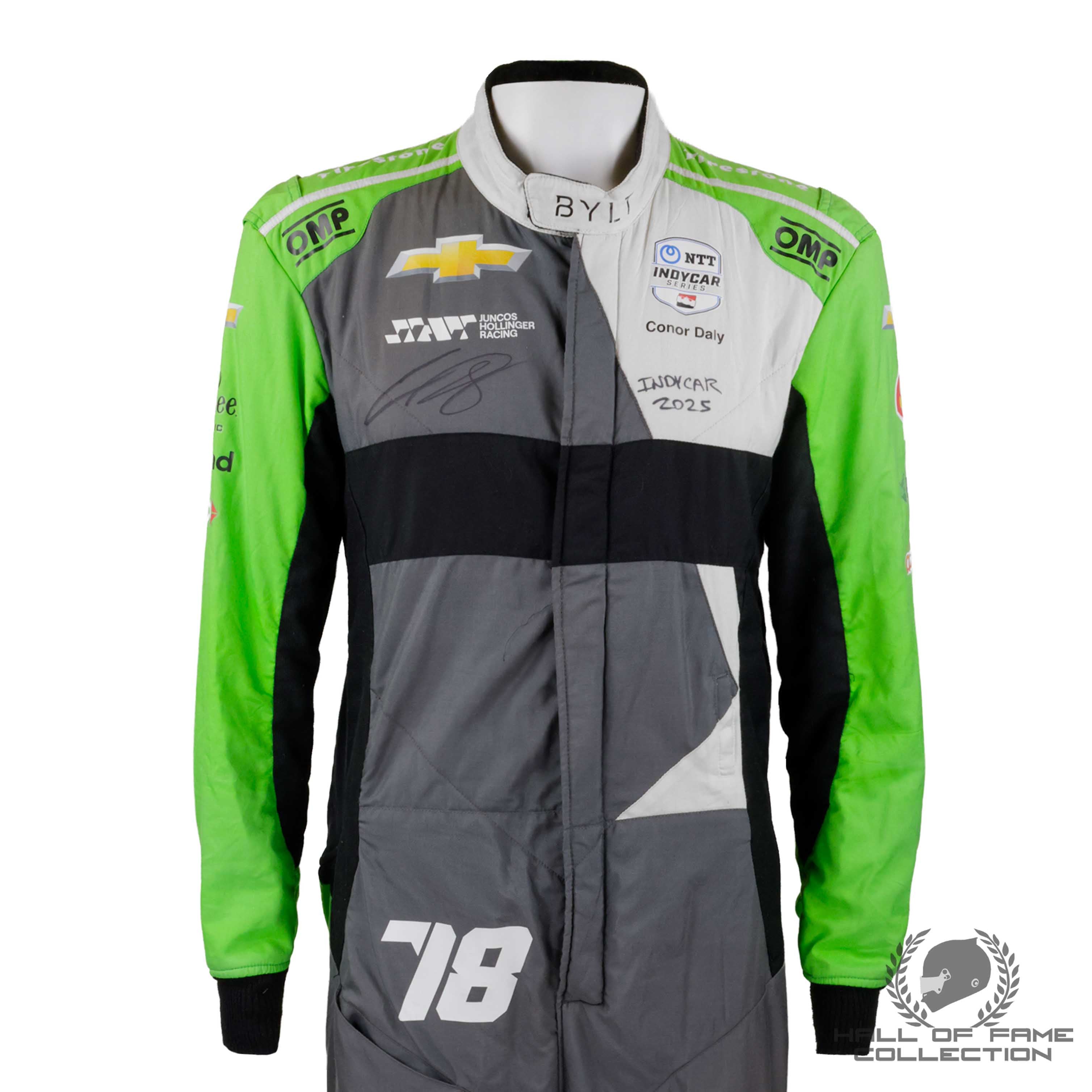 2025 Conor Daly Signed Race Used Juncos Hollinger Racing Indycar Suit
