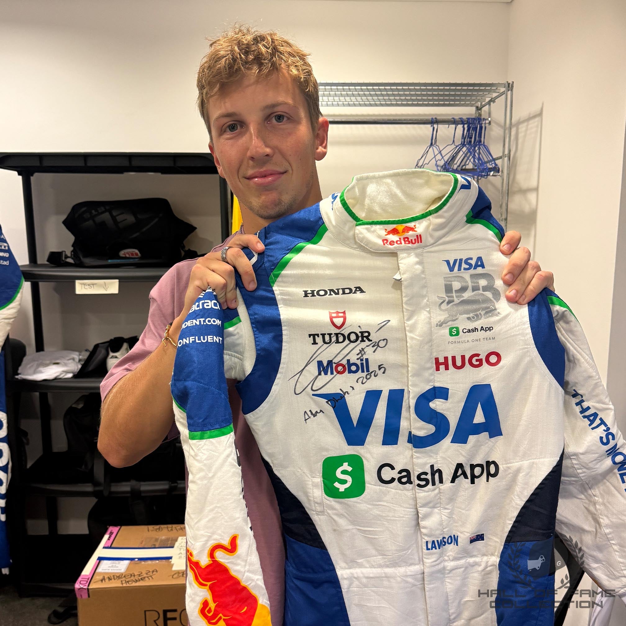 2025 Liam Lawson Signed Abu Dhabi 'Rookie Season' Racing Bulls F1 Suit