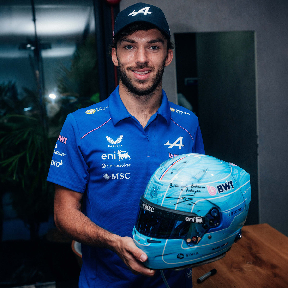 2026 Pierre Gasly Signed Race Used Baku & Bahrain GP in Malaysia Alpine F1 Helmet