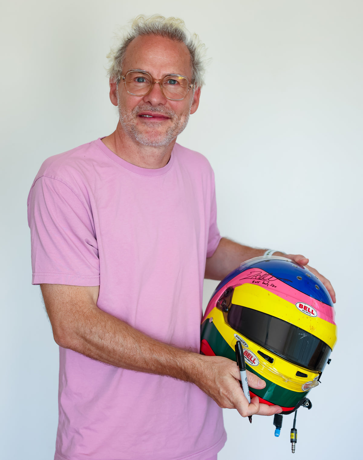 2014 Jacques Villeneuve Signed Indy 500 Practice Used Schmidt Peterson Motorsports IndyCar Helmet