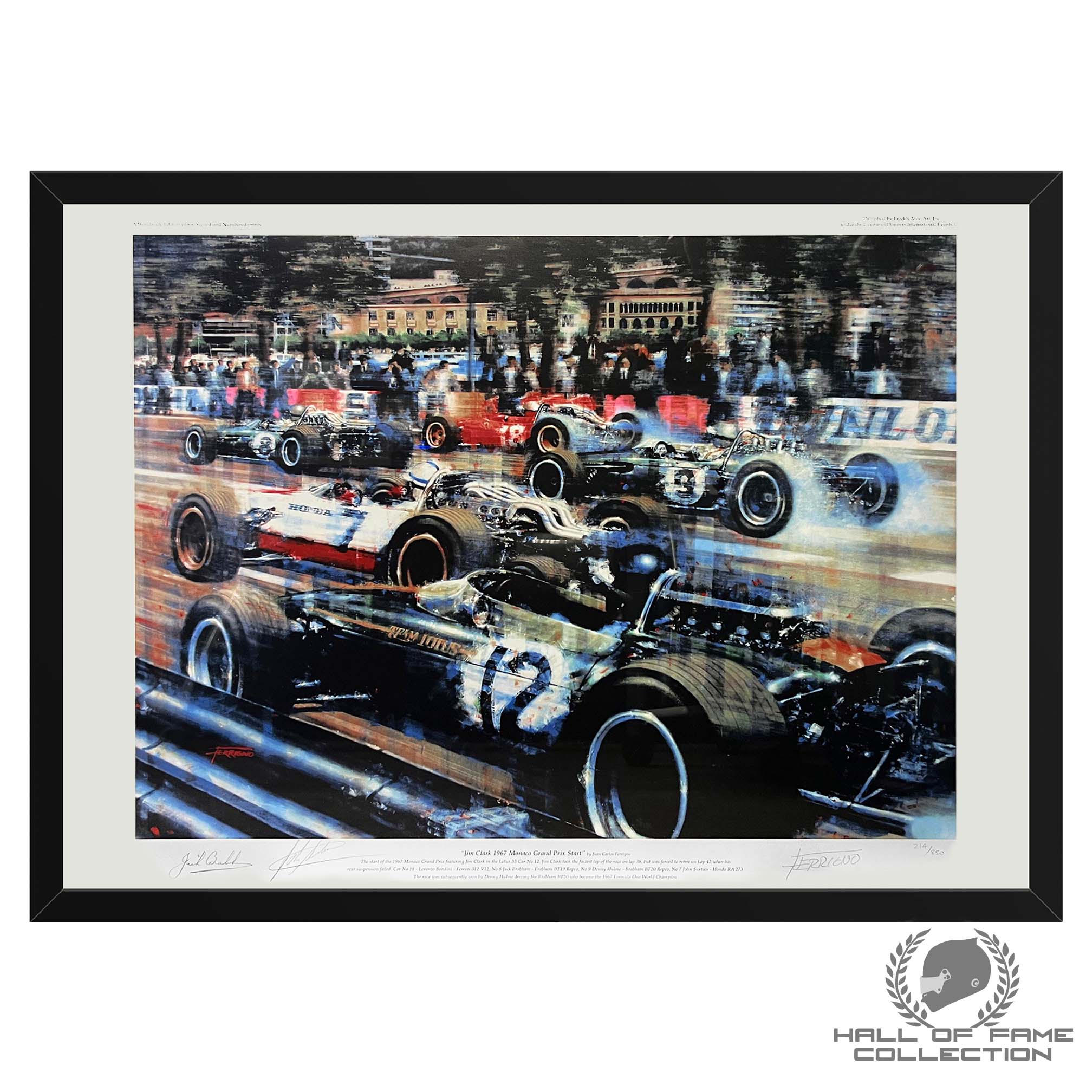 1967 Jim Clark "Monaco Grand Prix Start" Signed by Jack Brabham & John Surtees F1 Print