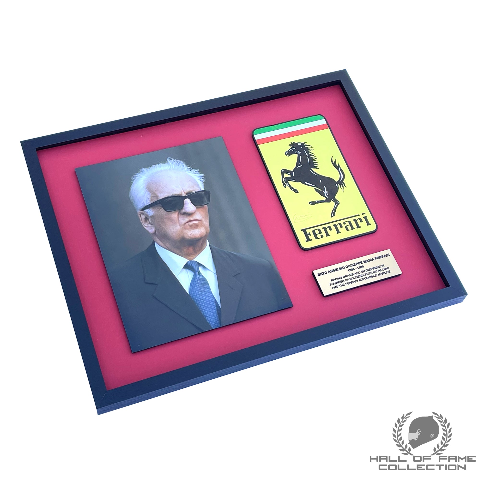 Enzo Ferrari Signed Decal and Framed Photo