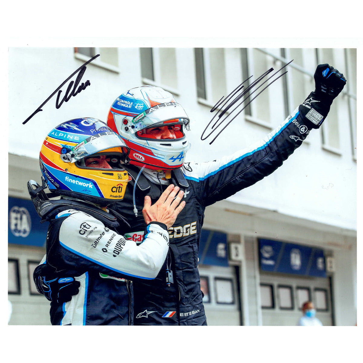 2021 F1 8x10 Fernando Alonso / Esteban Ocon Alpine "First Win" Double Signed 1 of 5