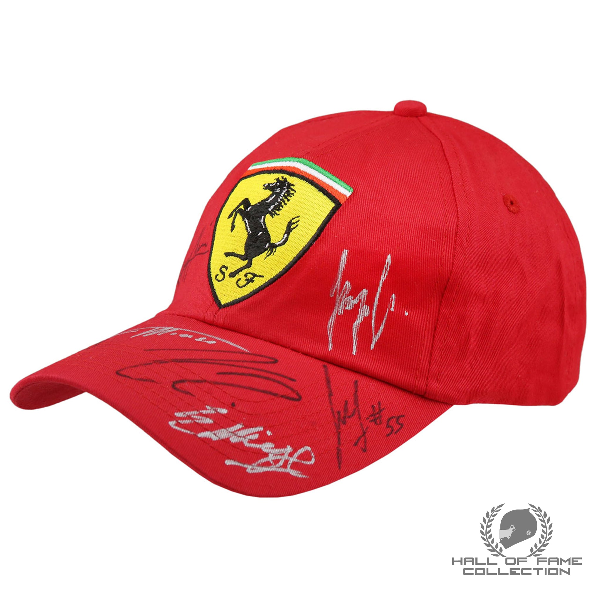 Alesi / Berger / Irvine / Alonso / Sainz / Raikkonen / Leclerc Signed Scuderia Ferrari F1 Hat