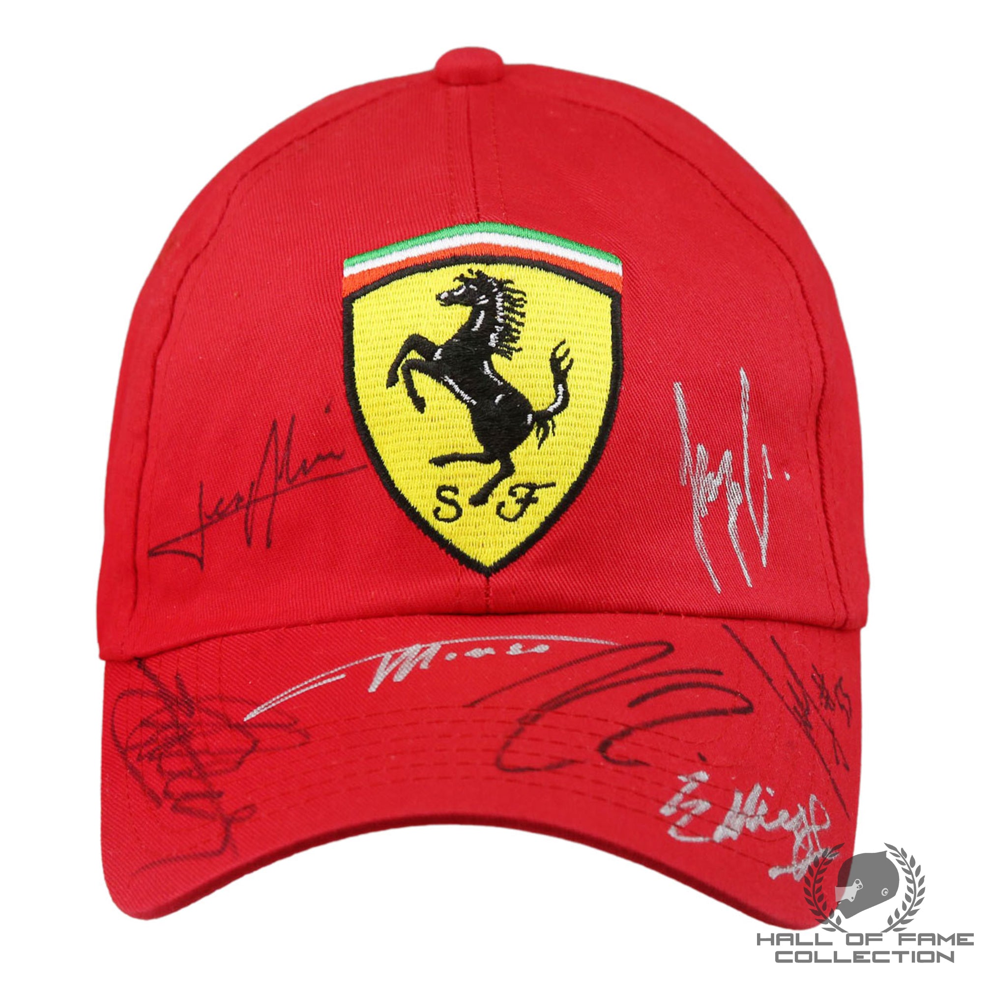Alesi / Berger / Irvine / Alonso / Sainz / Raikkonen / Leclerc Signed Scuderia Ferrari F1 Hat