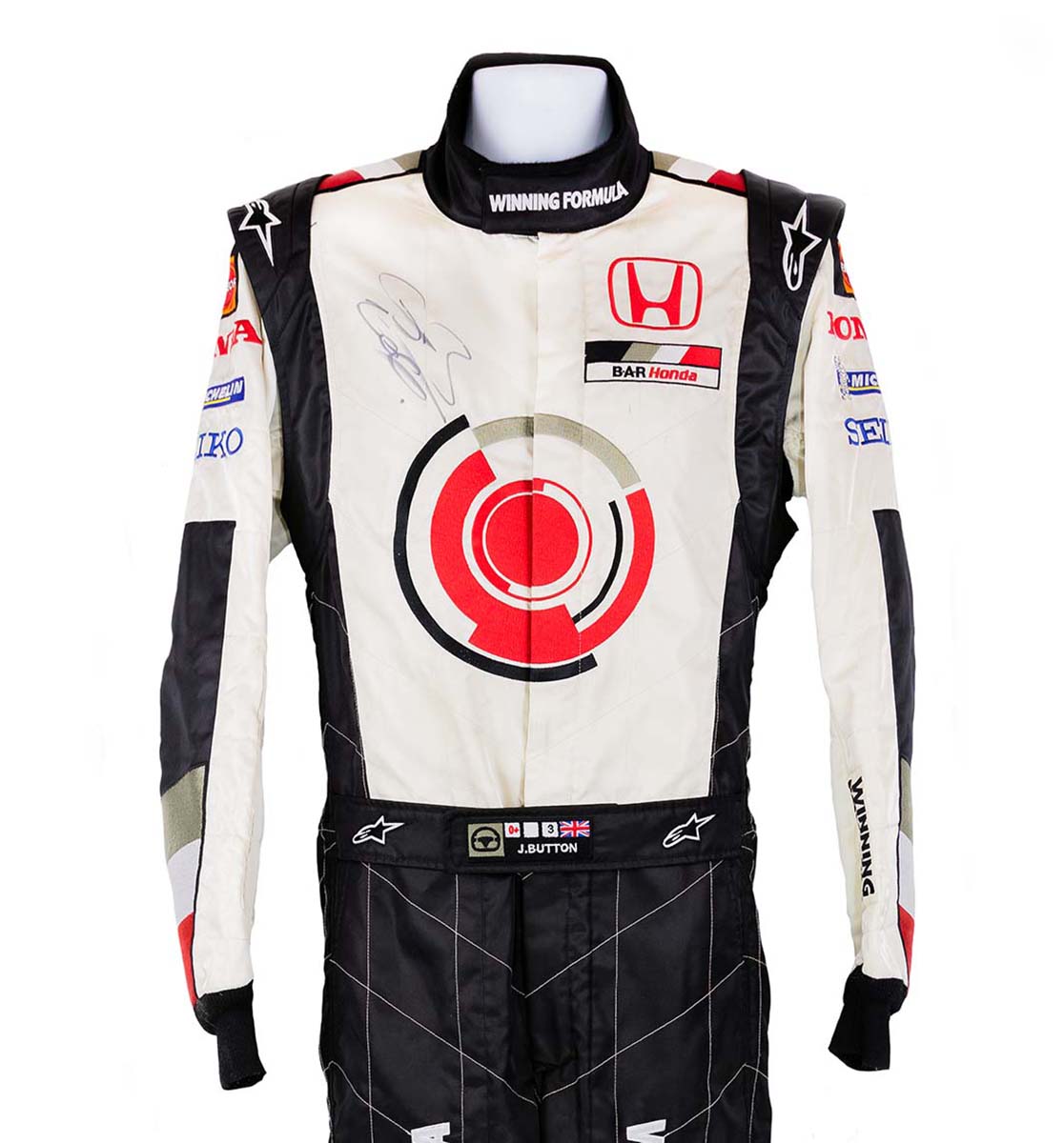 2005 Jenson Button Signed Race Used BAR Honda F1 Suit