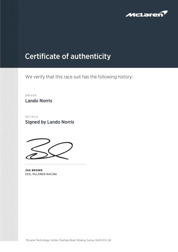 2024 Lando Norris Signed McLaren World Constructor Championship F1 Suit