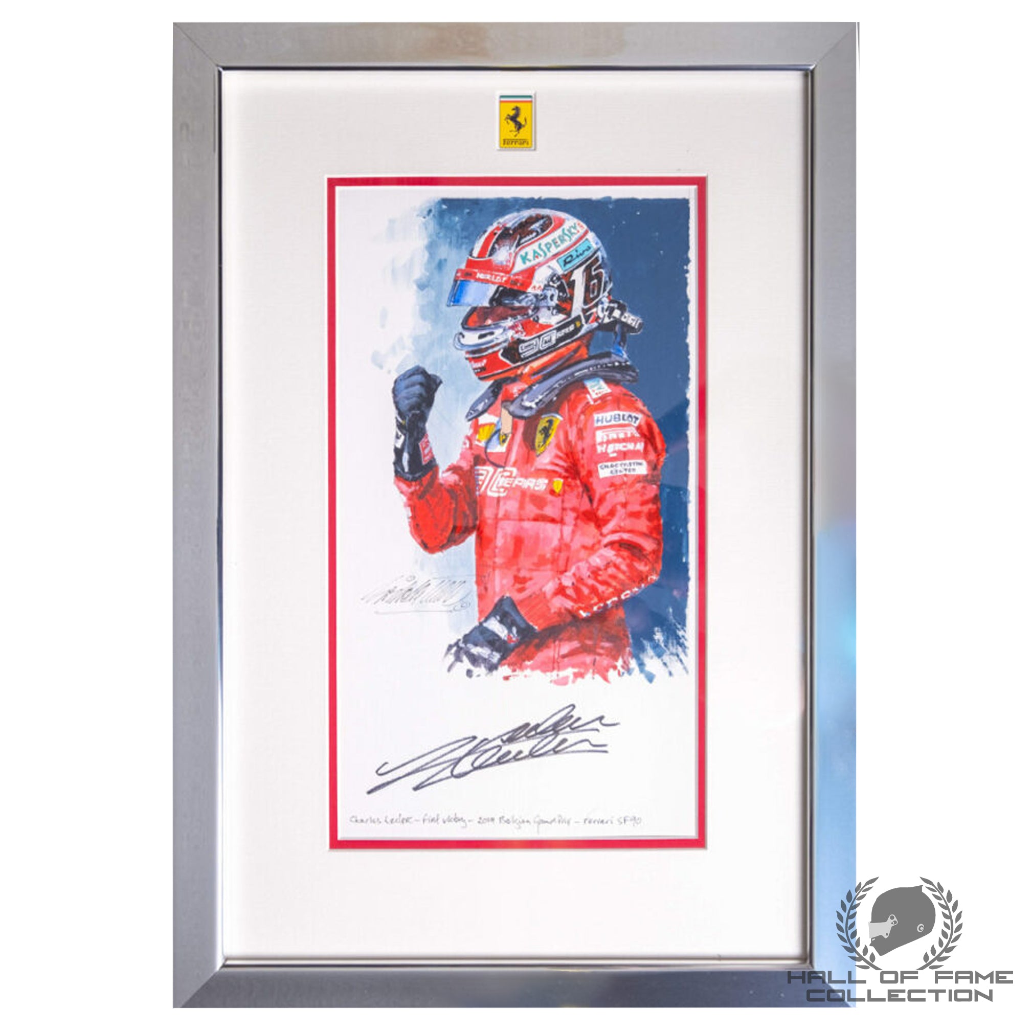 2019 Charles Leclerc Signed "First Victory-Right Fist Pump' Scuderia Ferrari Nicholas Watts Original F1 Painting