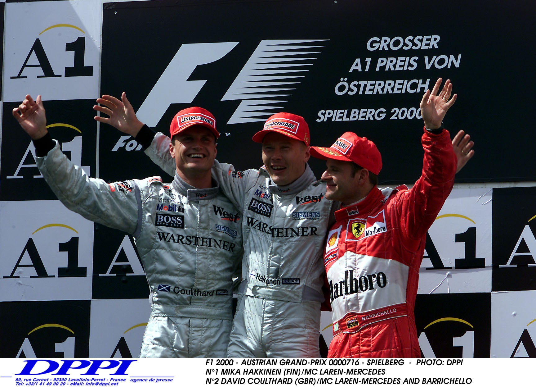2000 Mika Hakkinen Austrian GP Winning Race Used West McLaren Mercedes F1 Suit