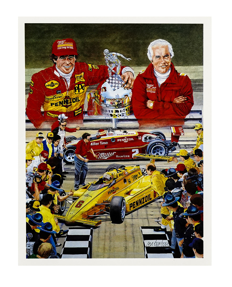 1984 Rick Mears Roger Penske Indy 500 Winner 36 x 24 Ron Burton IndyCar Print
