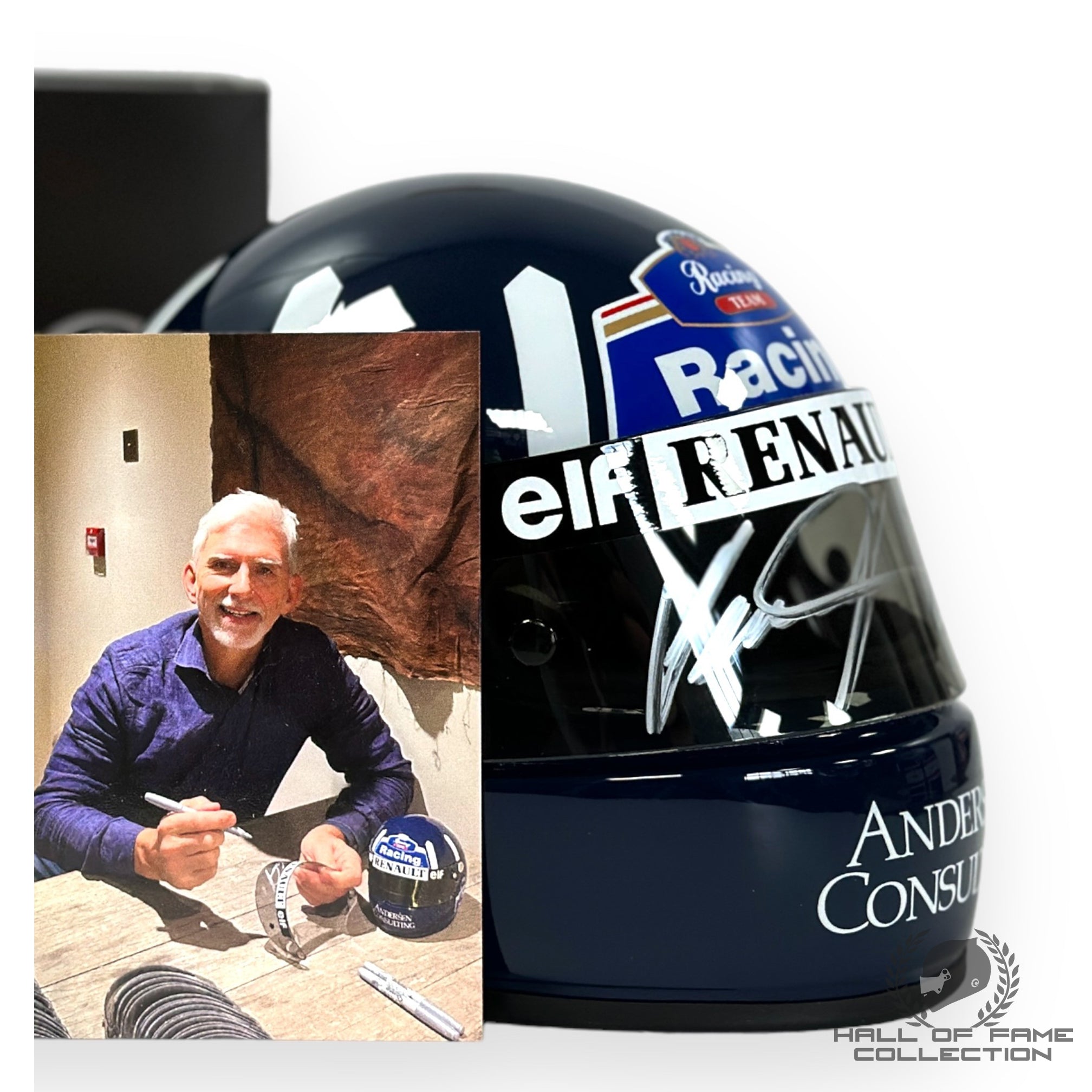 1996 Damon Hill Signed 1:2 Scale Arai Williams Renault World Championship F1 Helmet