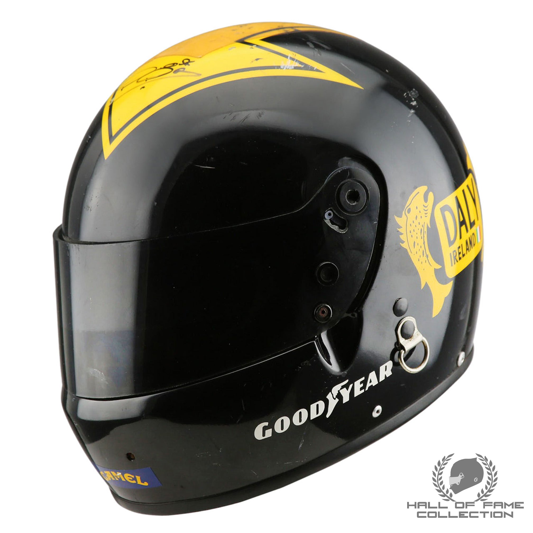 1989 Derek Daly Signed Race Used Indycar + Jaguar Daytona 24hr Bell XFM1 Helmet