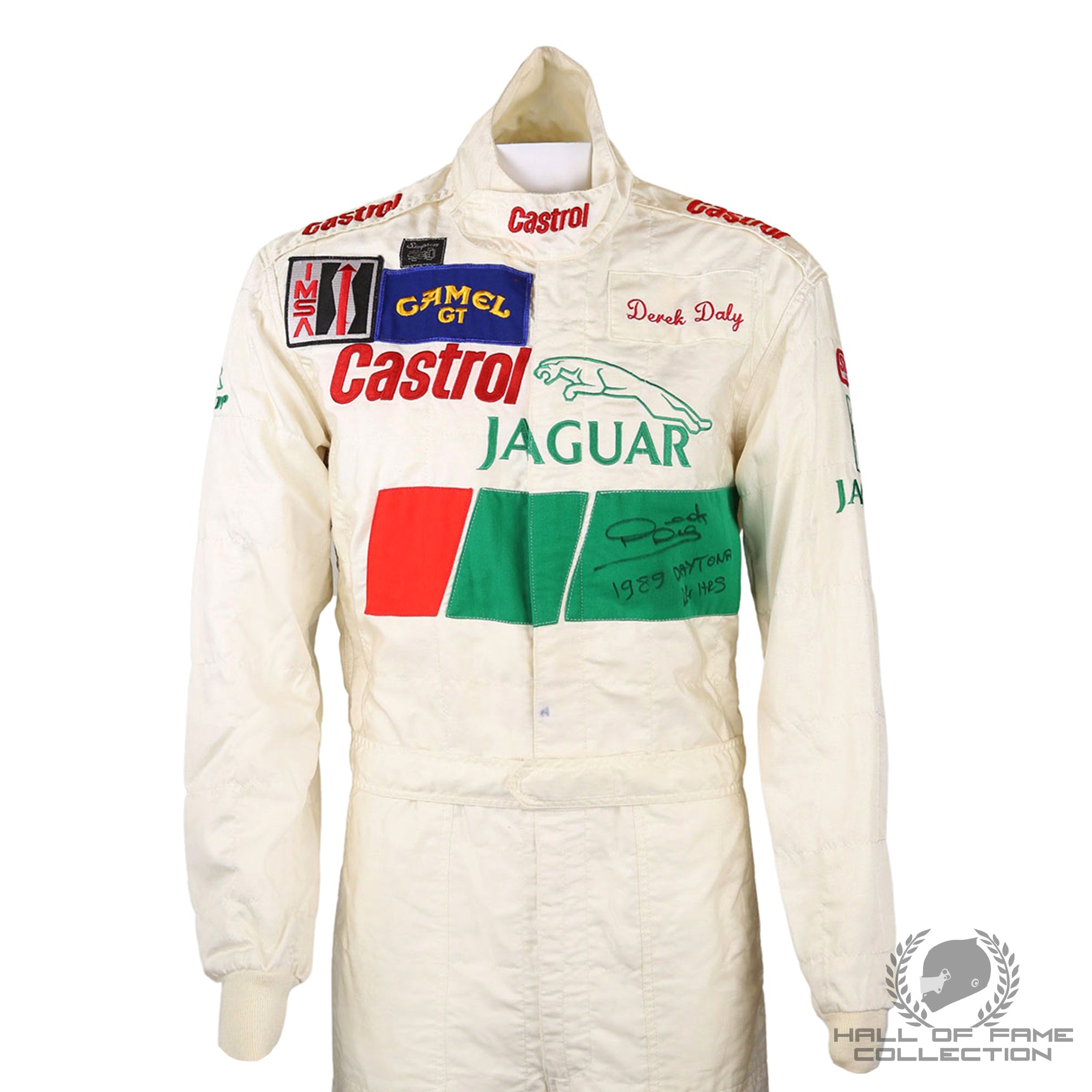 1989 Derek Daly Signed Daytona 24 hrs Race Used Castrol Jaguar Racing Sportscar Suit