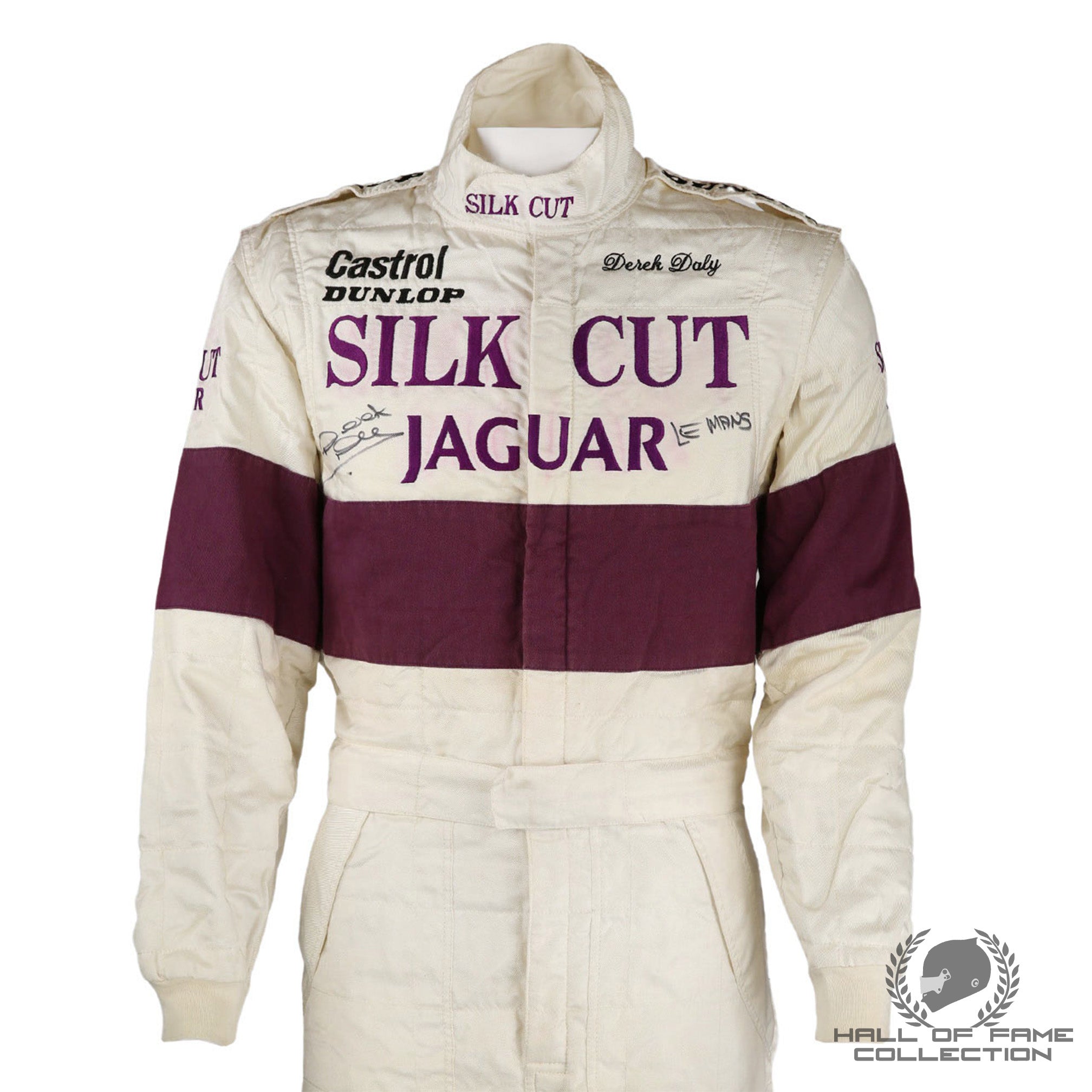 1989 Derek Daly Signed 24 Hrs of Le Mans Race Used Silk Cut Jaguar Sportscar Suit