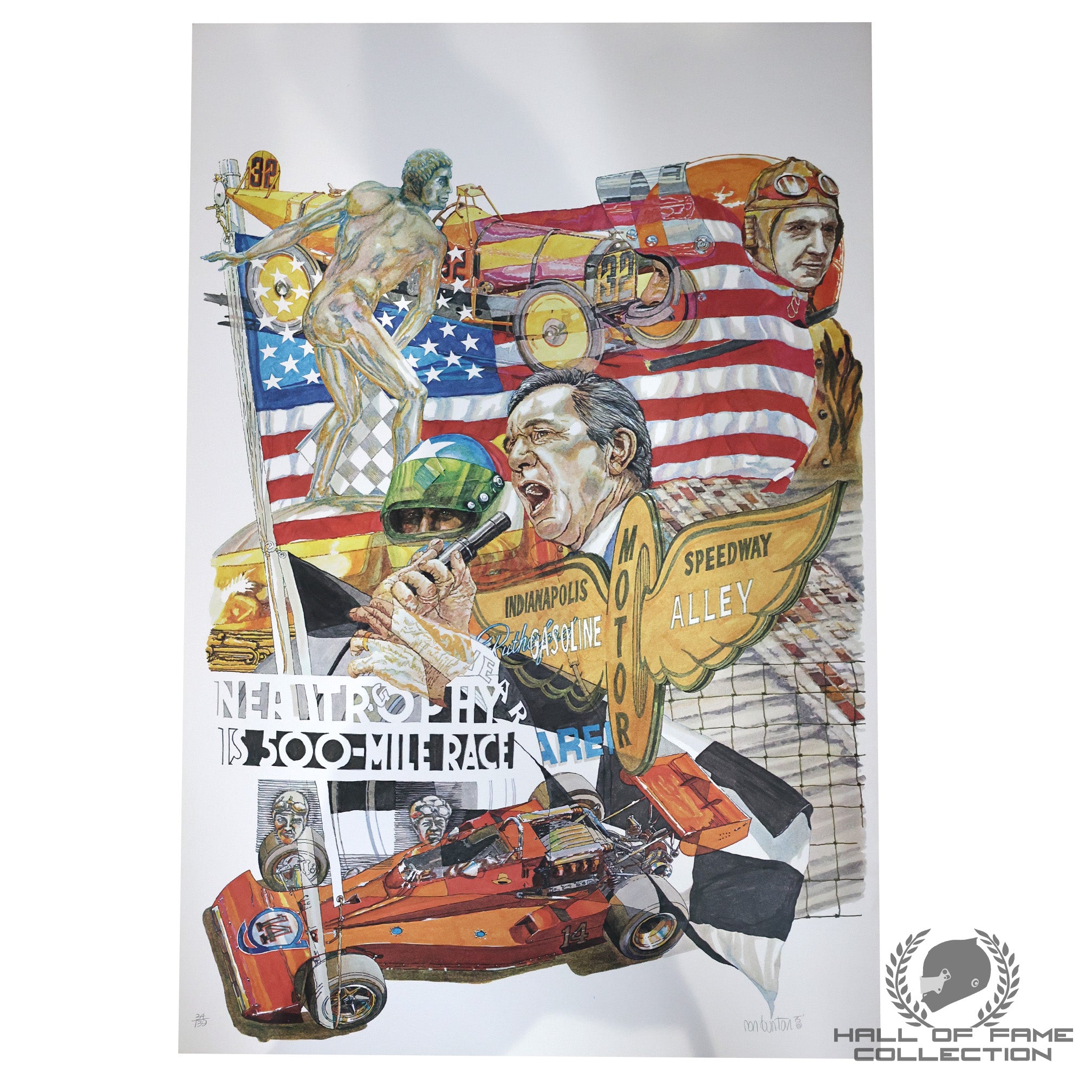 1975 Indianapolis 500 Limited Edition #/139 Ron Burton Artist Signed 24 x 36 Print
