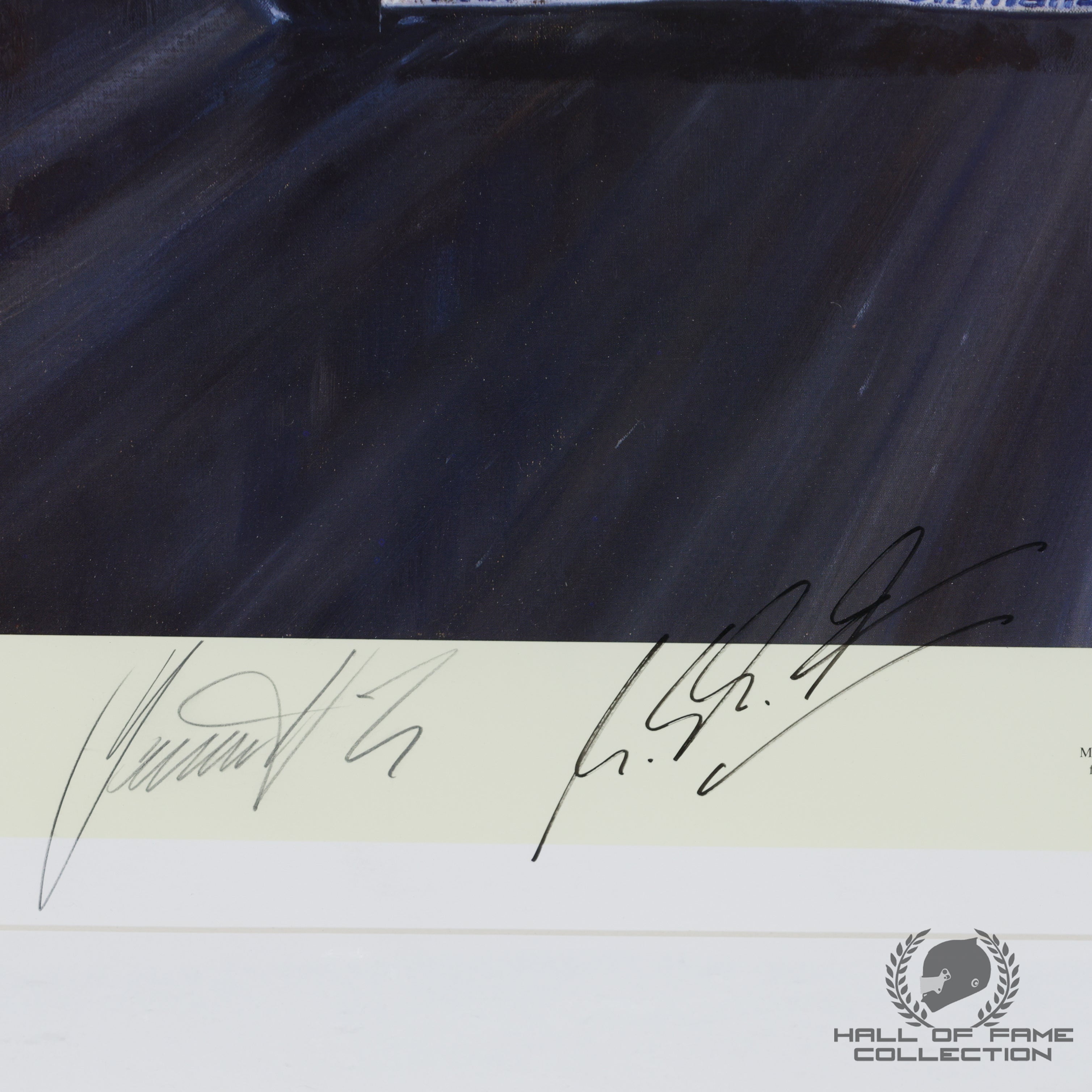 1995 Michael Schumacher & Damon Hill signed 'Wet and Dry' Framed Print