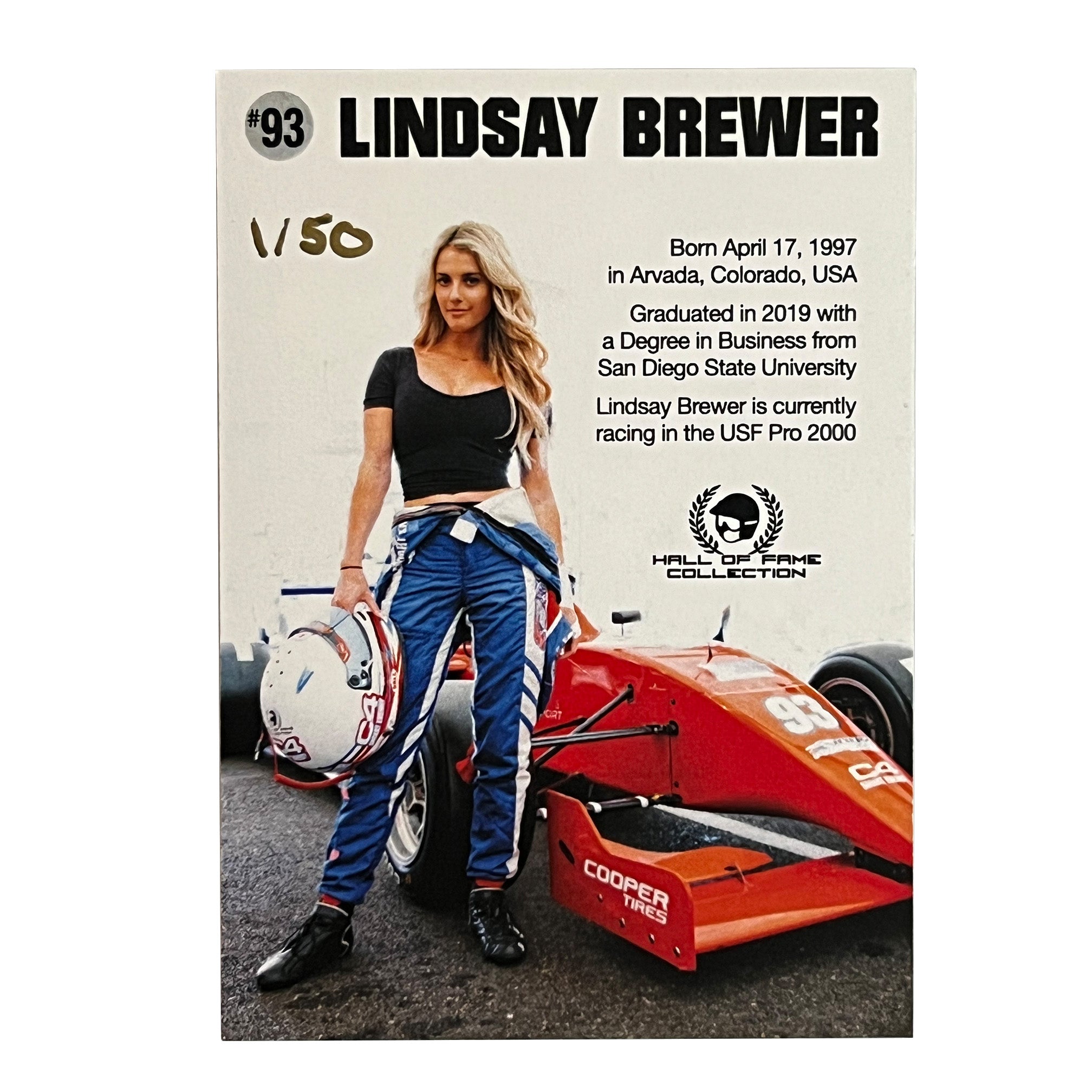 2022 Lindsay Brewer Signed Exclusive Autosport Indy Pro 2000 Rookie Card /50
