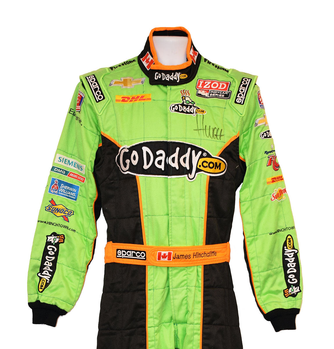 2012 James Hinchcliffe Signed GoDaddy Andretti Autosport IndyCar Race Worn Suit