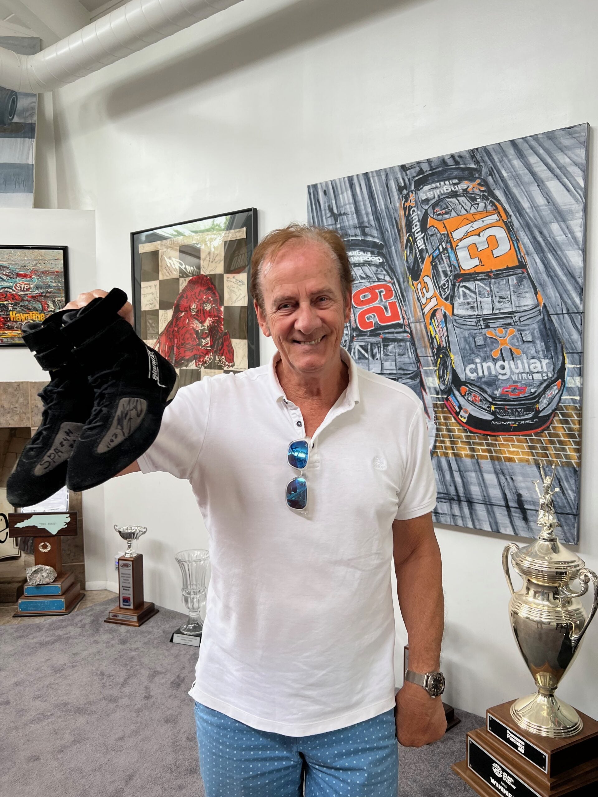 2011 Arie Luyendyk Signed Race Used Spa 24hr Race Stand 21 Sportscar Racing Boots