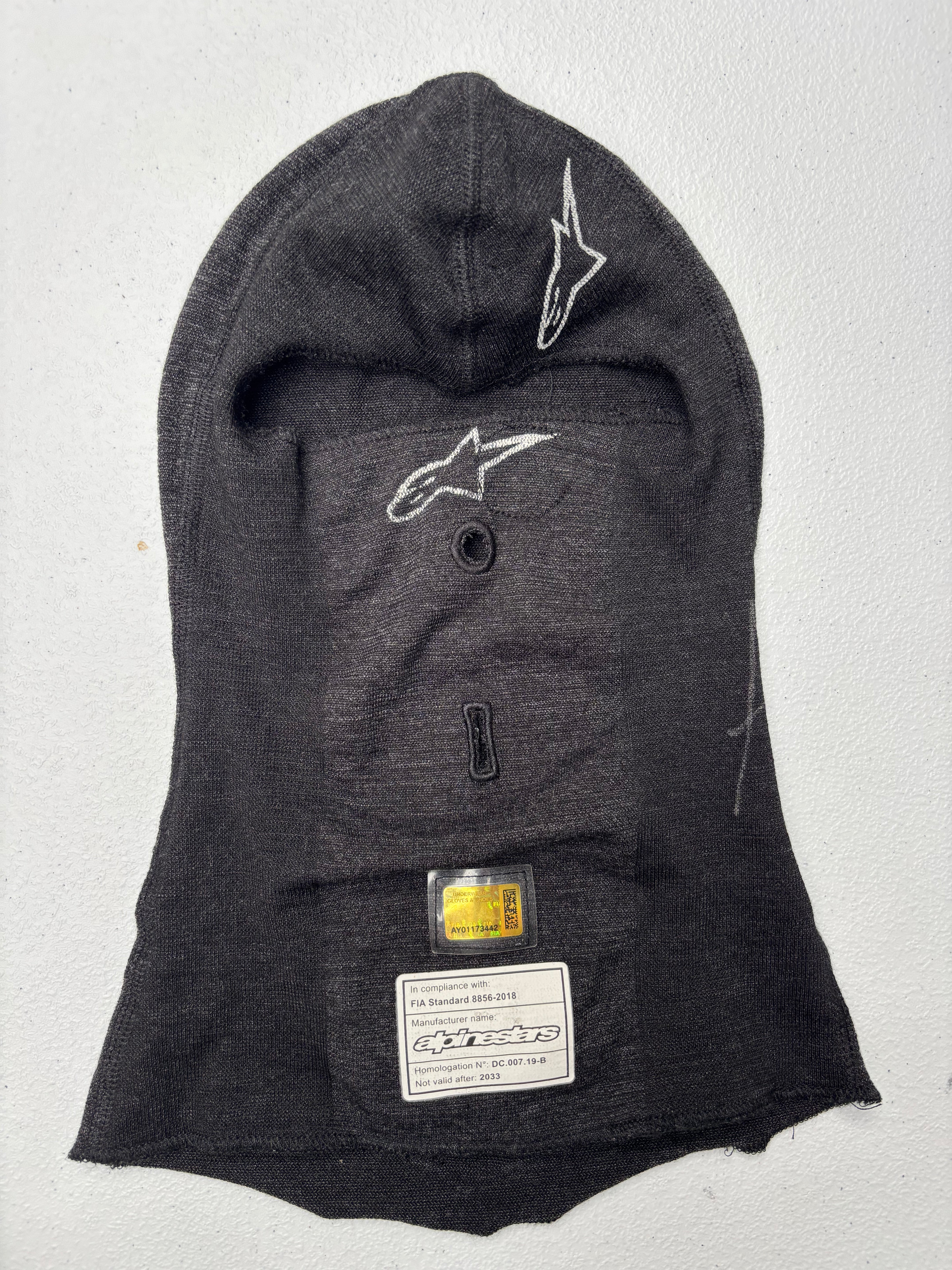 Alexander Rossi Signed Arrow McLaren Race Worn IndyCar Alpinestars Balaclava