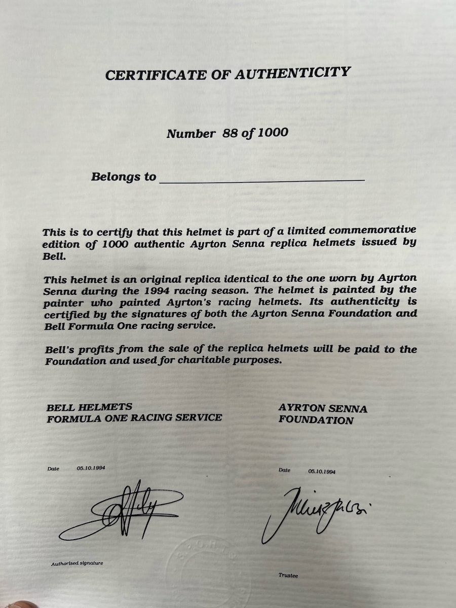 1994 Ayrton Senna Official Bell Limited Series Replica 88 of 1000 Williams F1 Helmet