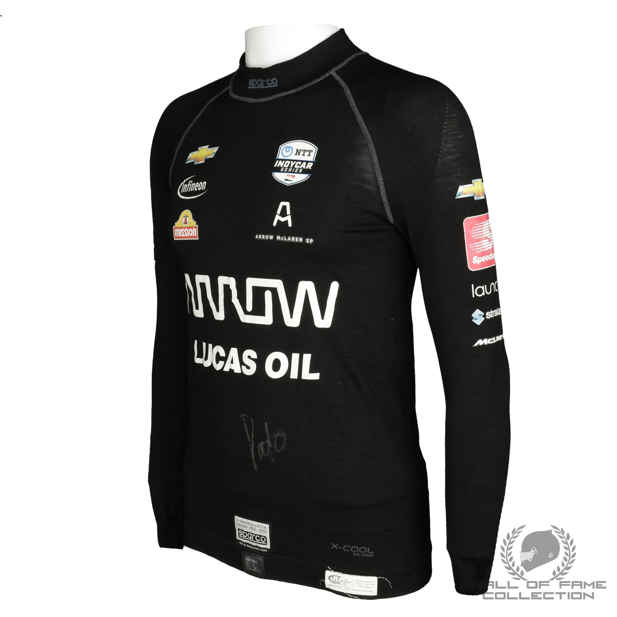 2020 Pato O'Ward Signed Mid-Ohio Race Used Arrow McLaren IndyCar Nomex