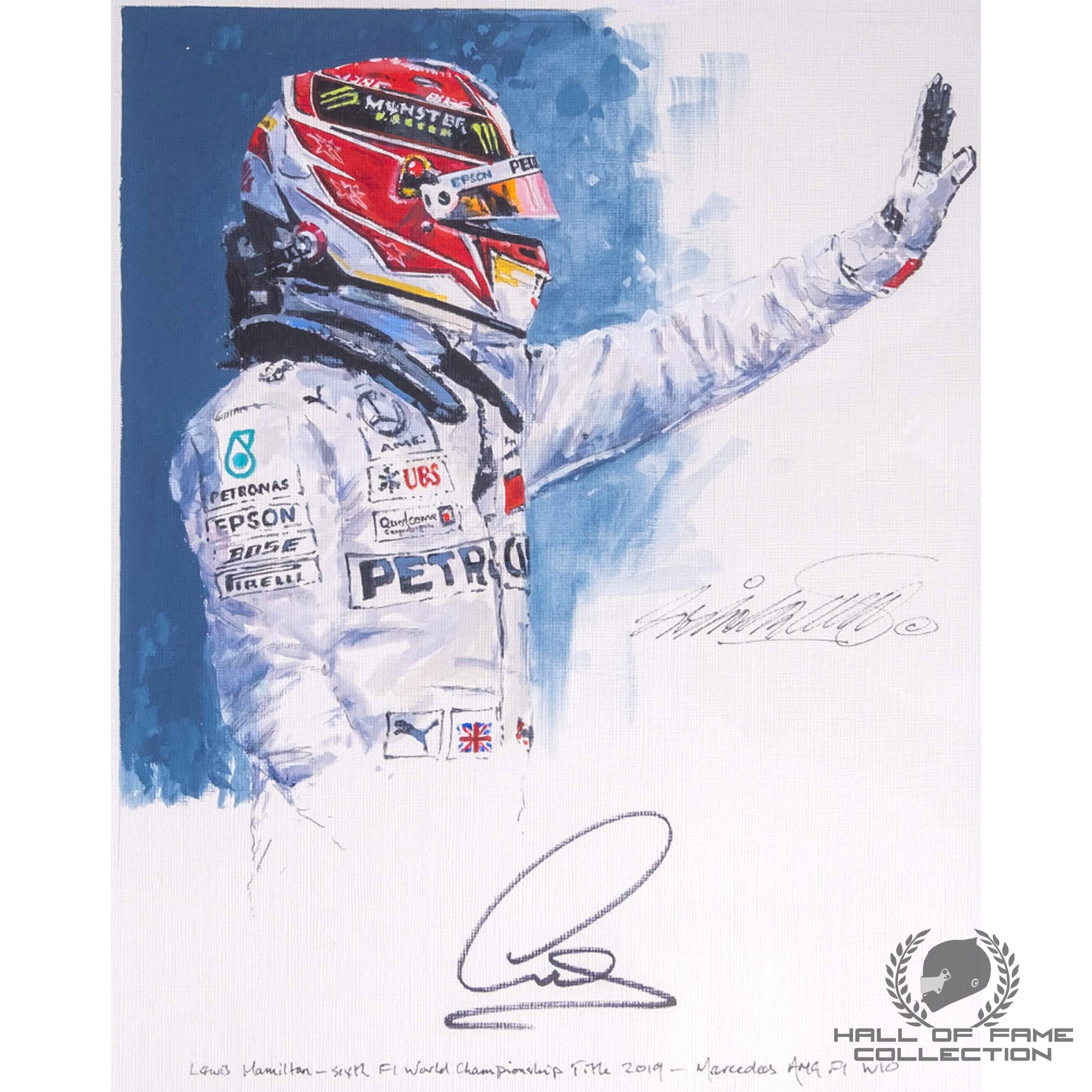 2019 Lewis Hamilton Signed 6th World Championship Nicholas Watts Original F1 Painting