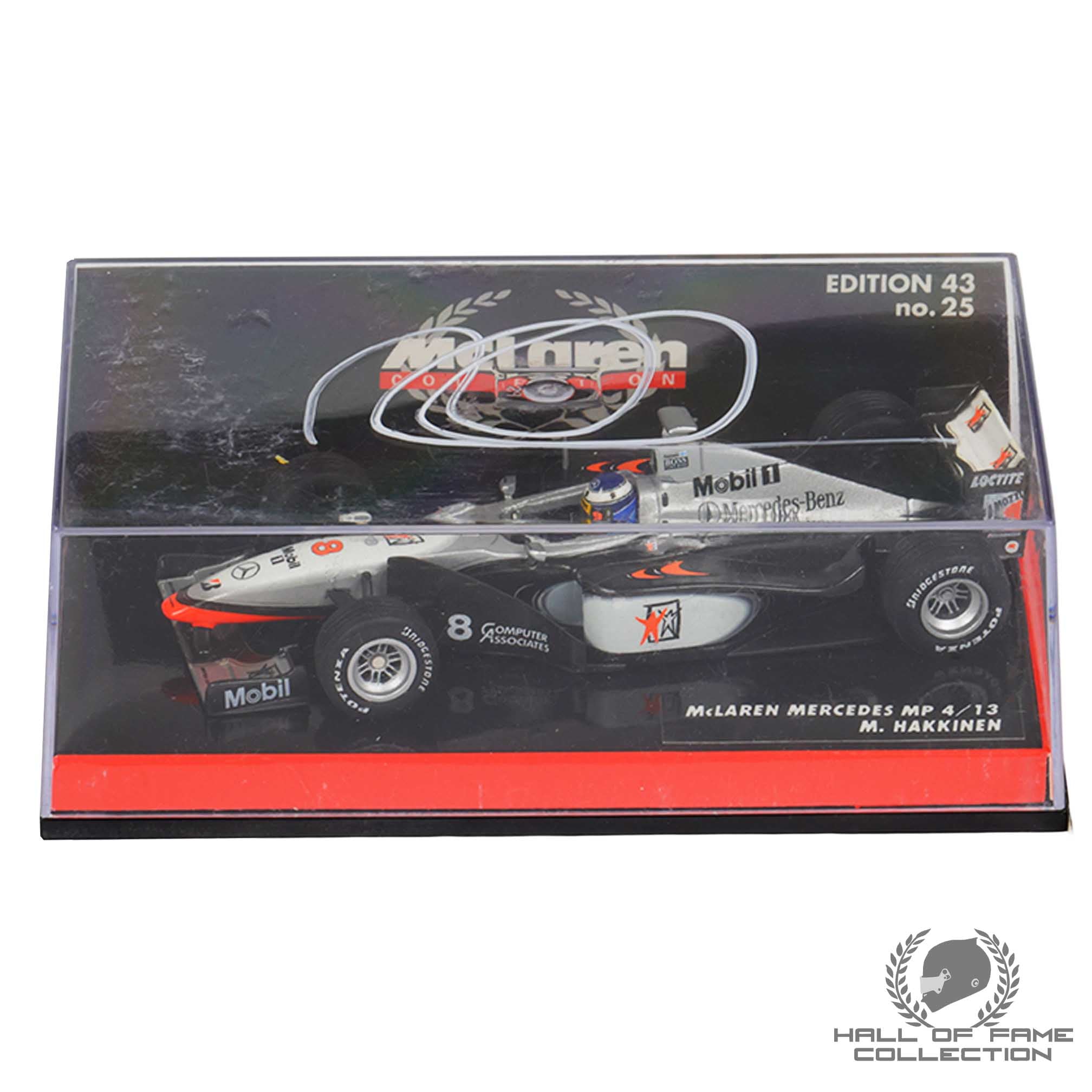 1998 Mika Hakkinen Signed 1st World Championship McLaren Minichamps 1:43 F1 Model